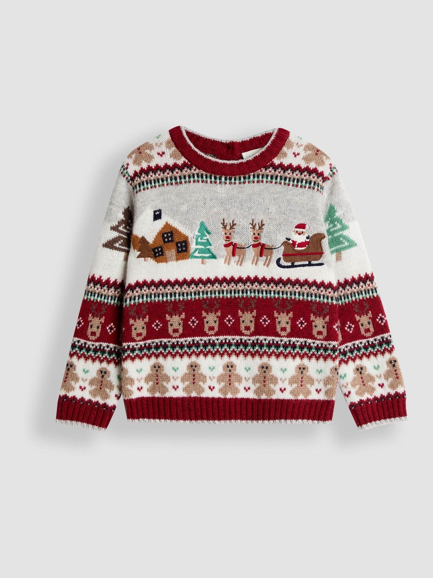 Burgundy Red Santa & Snow Christmas Fair Isle Jumper - Image 1 of 3