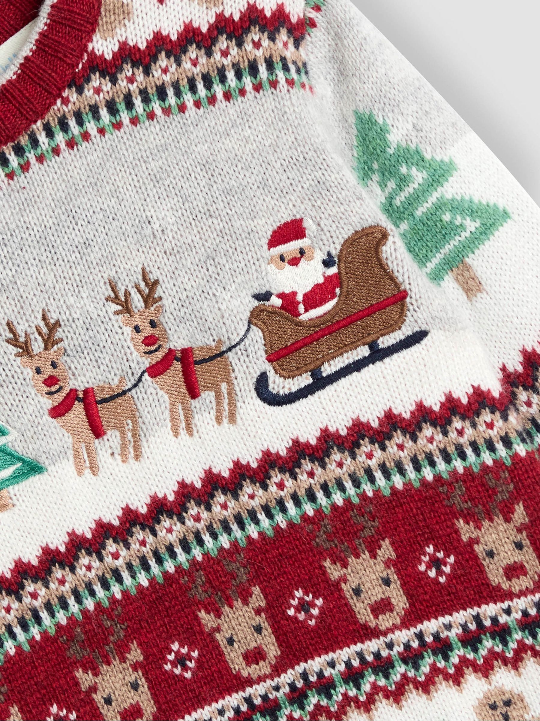 Burgundy Red Santa & Snow Christmas Fair Isle Jumper - Image 2 of 3