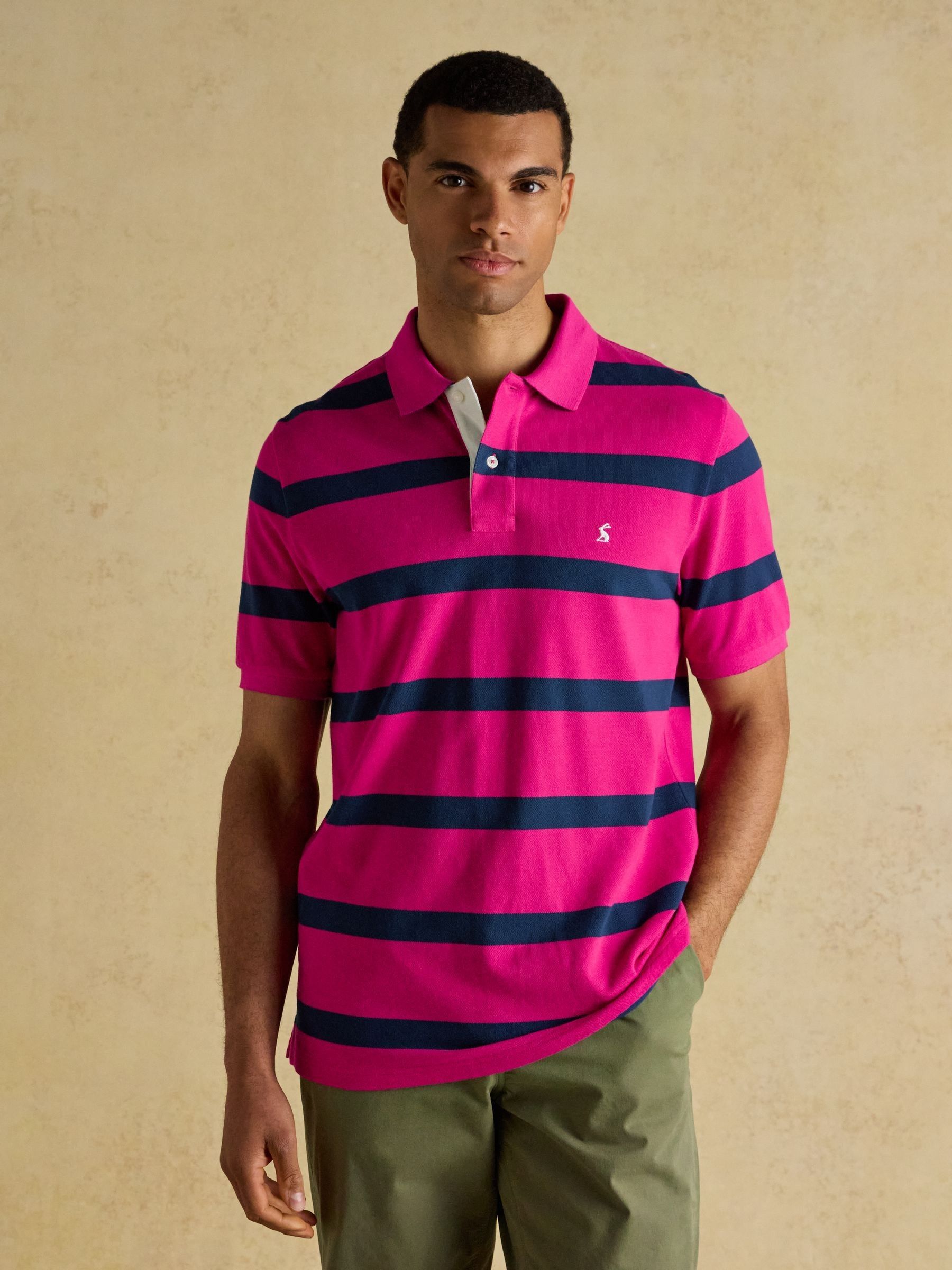 Woody Pink & Blue Stripe Cotton Pique Polo Shirt - Image 1 of 9