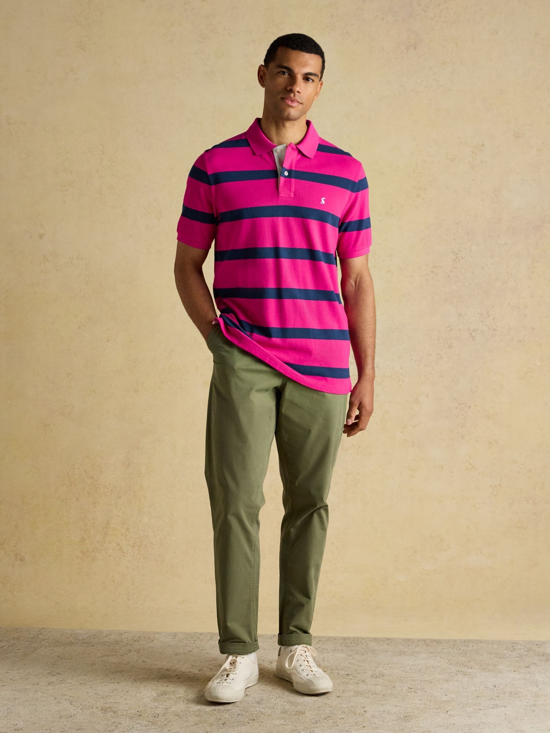 Woody Pink & Blue Stripe Cotton Pique Polo Shirt - Image 3 of 9
