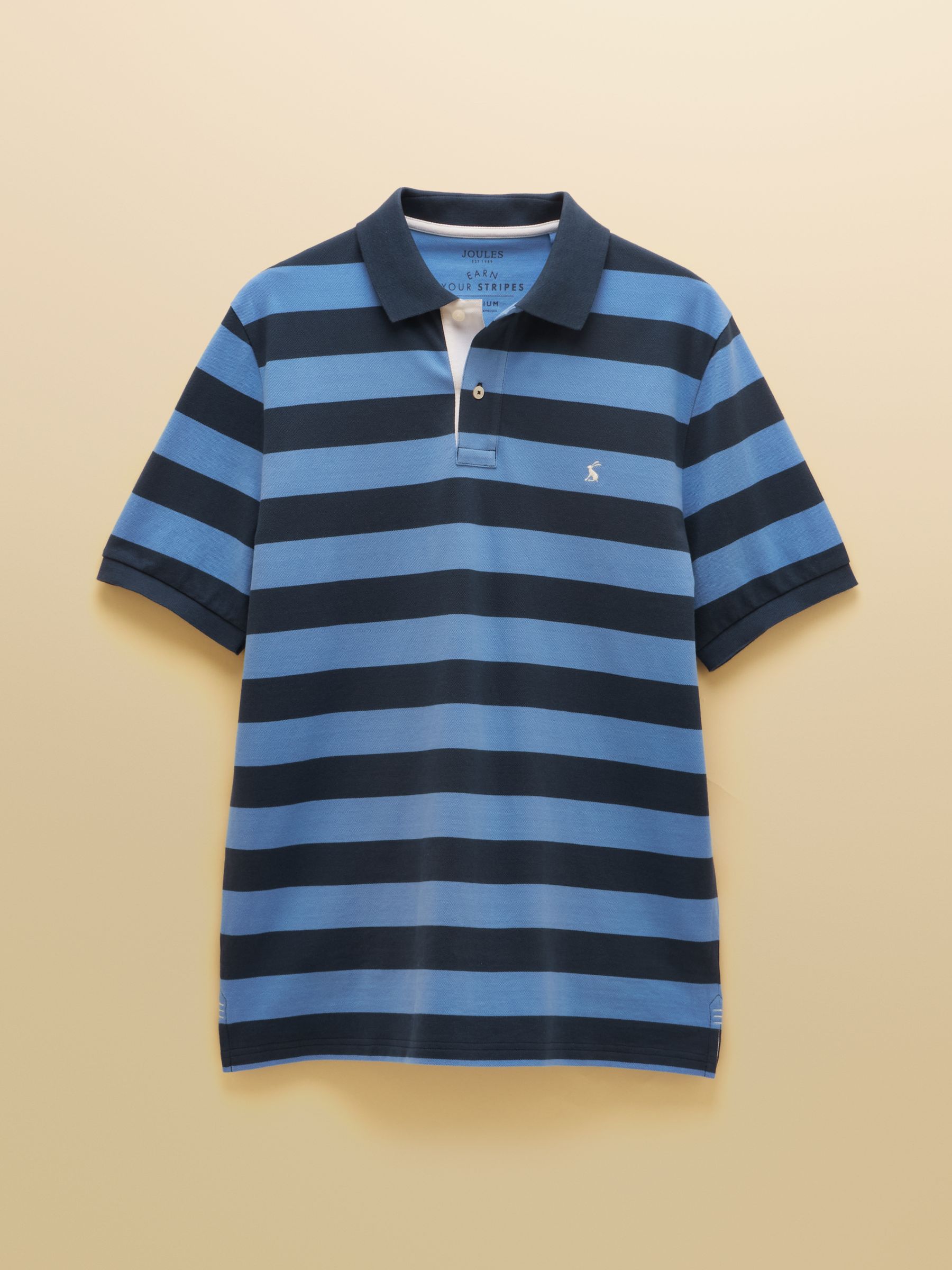 Woody Blue & Navy Stripe Cotton Pique Polo Shirt - Image 11 of 11