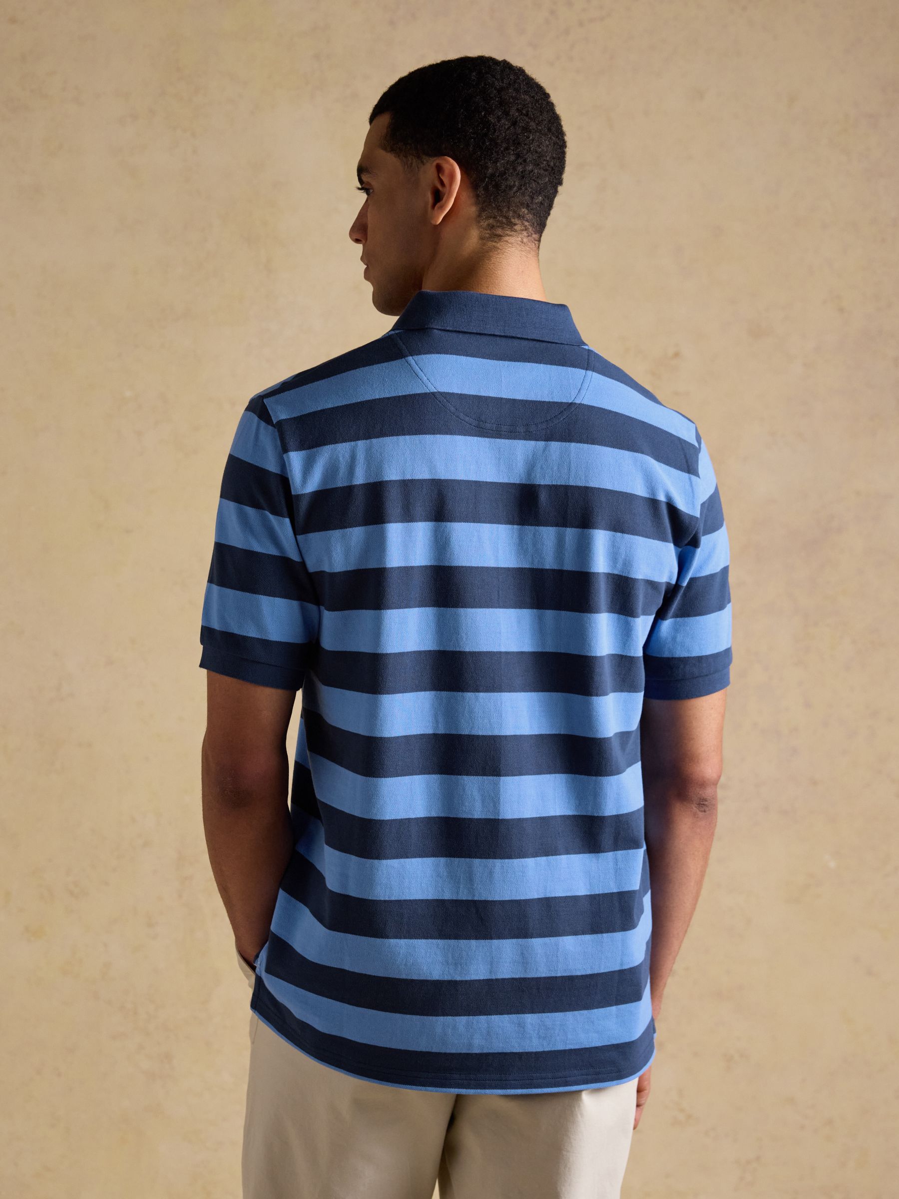 Woody Blue & Navy Stripe Cotton Pique Polo Shirt - Image 2 of 10 Woody Blue & Navy Stripe Cotton Pique Polo Shirt - Image 2 of 10