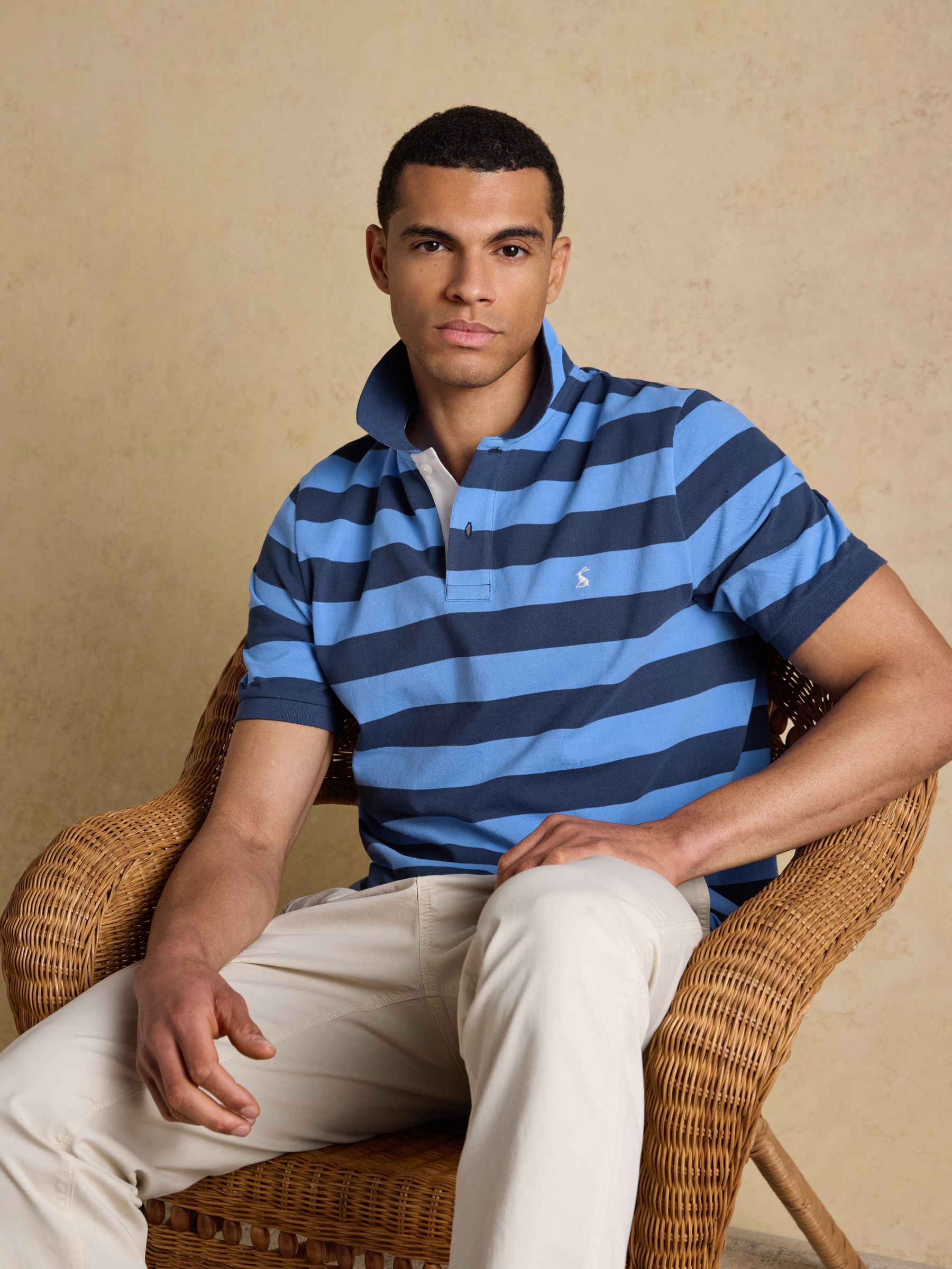 Woody Blue & Navy Stripe Cotton Pique Polo Shirt - Image 3 of 10