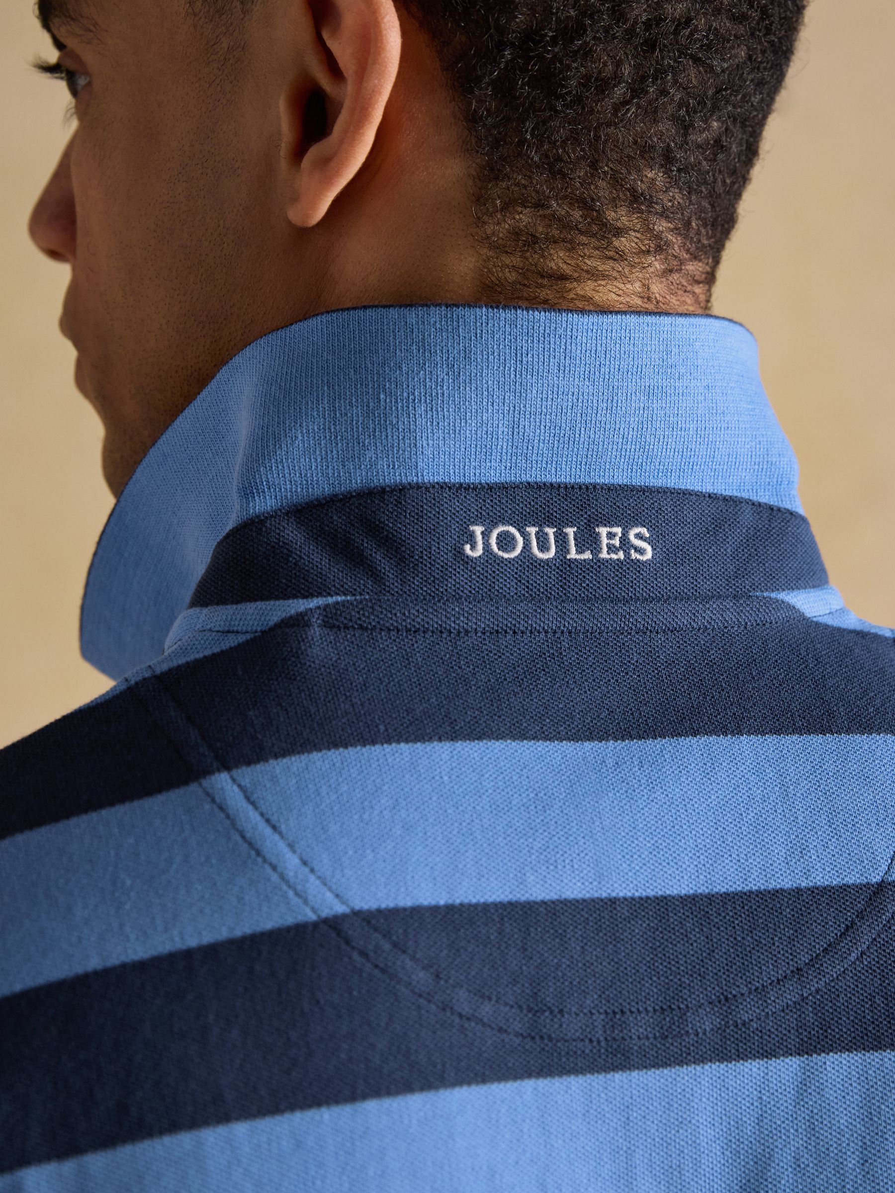 Woody Blue & Navy Stripe Cotton Pique Polo Shirt - Image 7 of 10