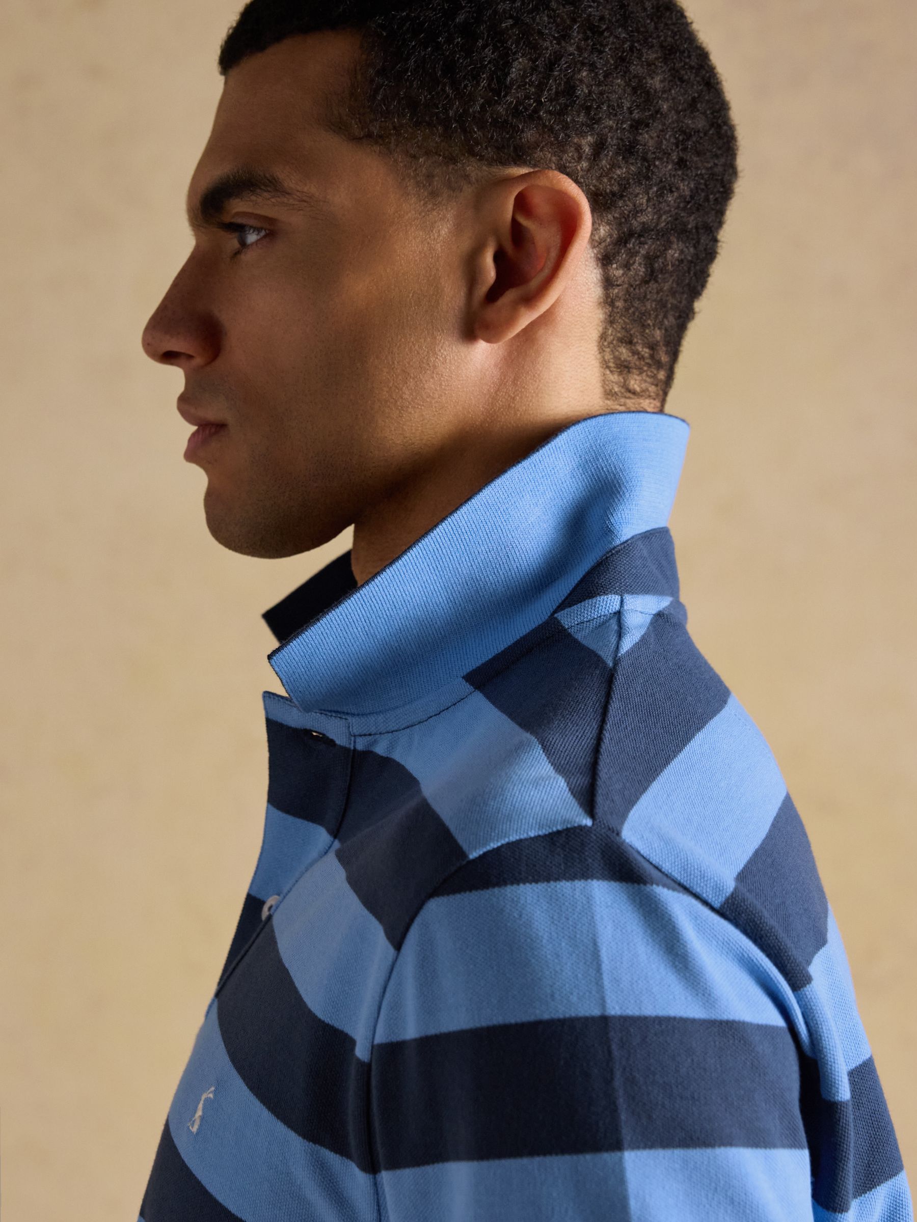 Woody Blue & Navy Stripe Cotton Pique Polo Shirt - Image 8 of 10
