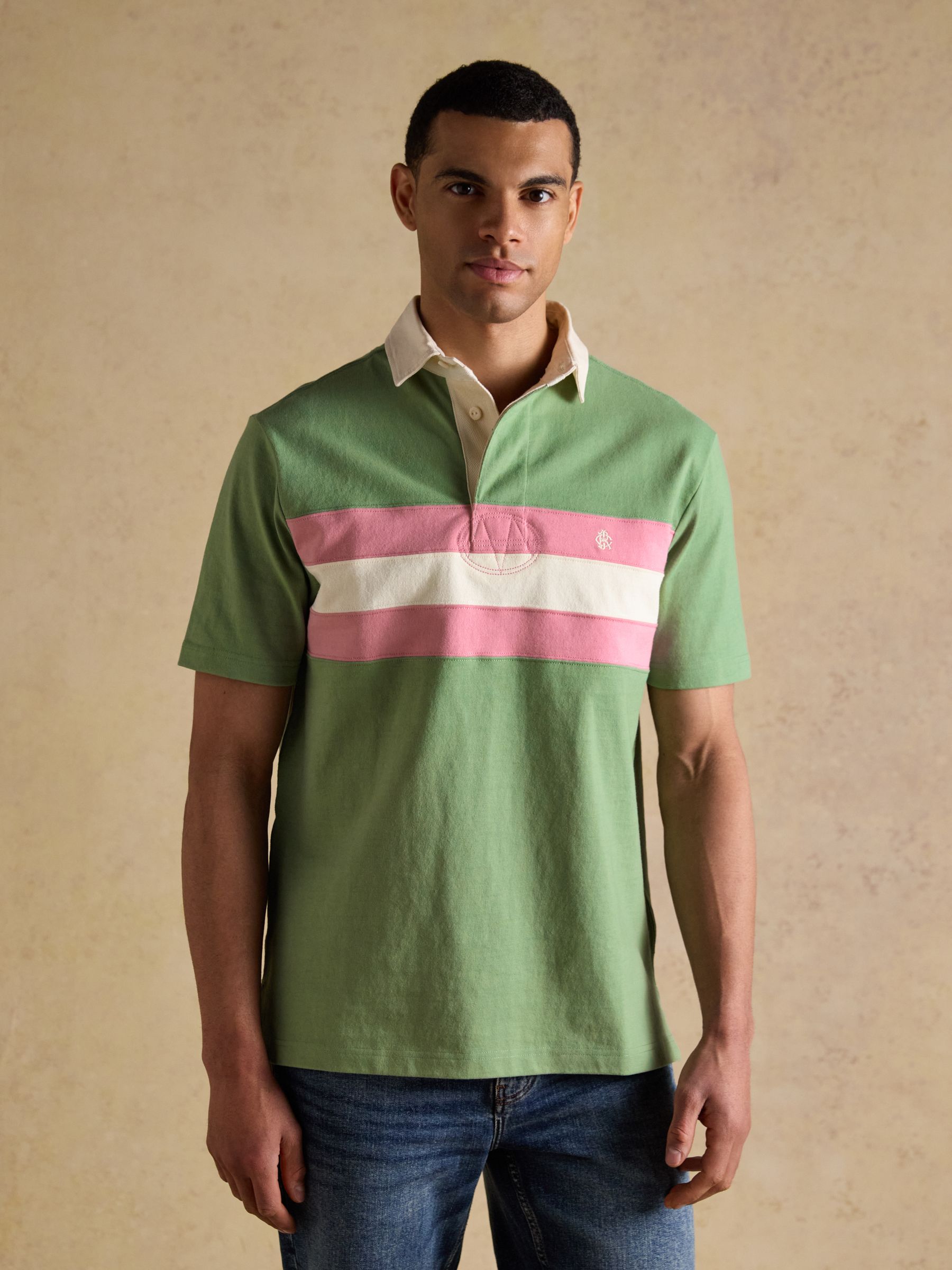Rugby Club Green & Pink Short Sleeve Polo Shirt - Image 1 of 8