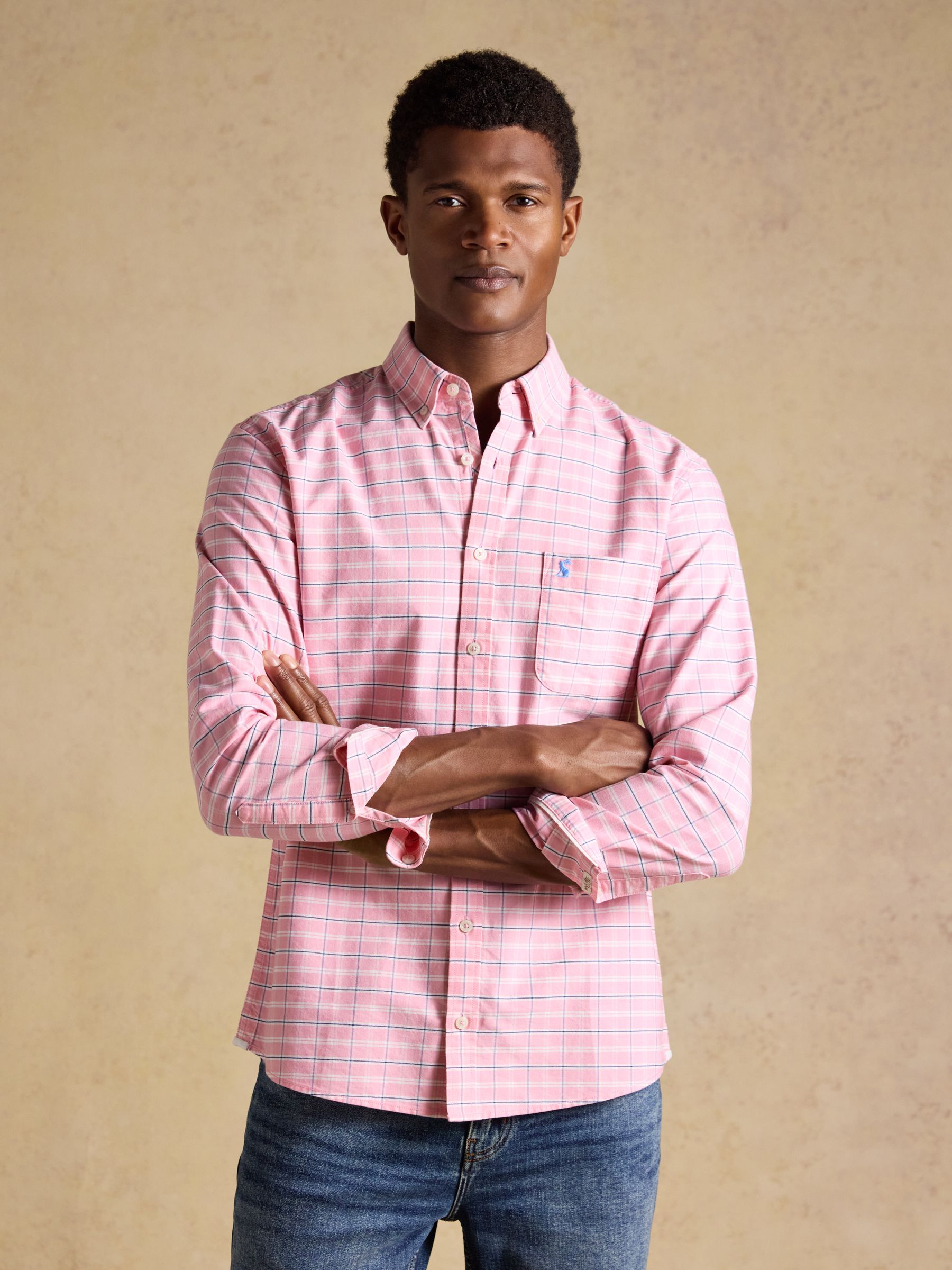 Classic Fit Pink Checked Cotton Oxford Shirt - Image 7 of 9