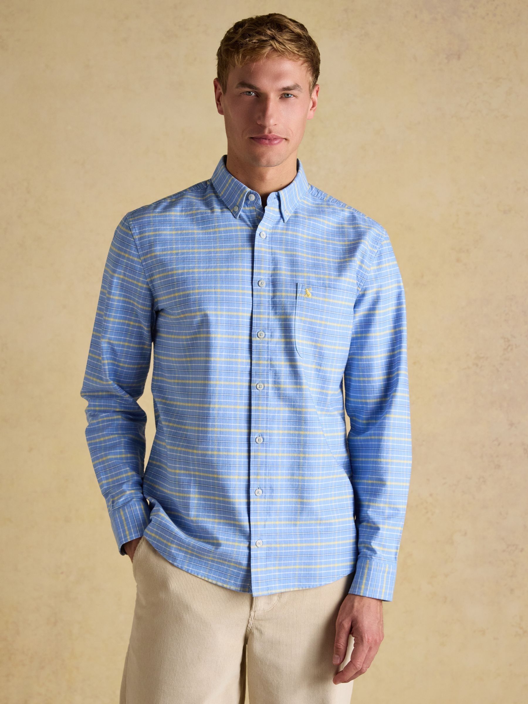 Classic Fit Blue & Yellow Checked Cotton Oxford Shirt - Image 1 of 11