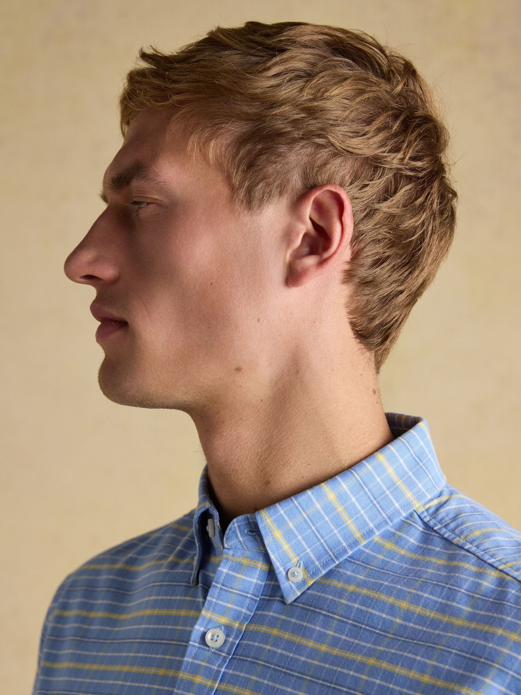 Classic Fit Blue & Yellow Checked Cotton Oxford Shirt - Image 4 of 11