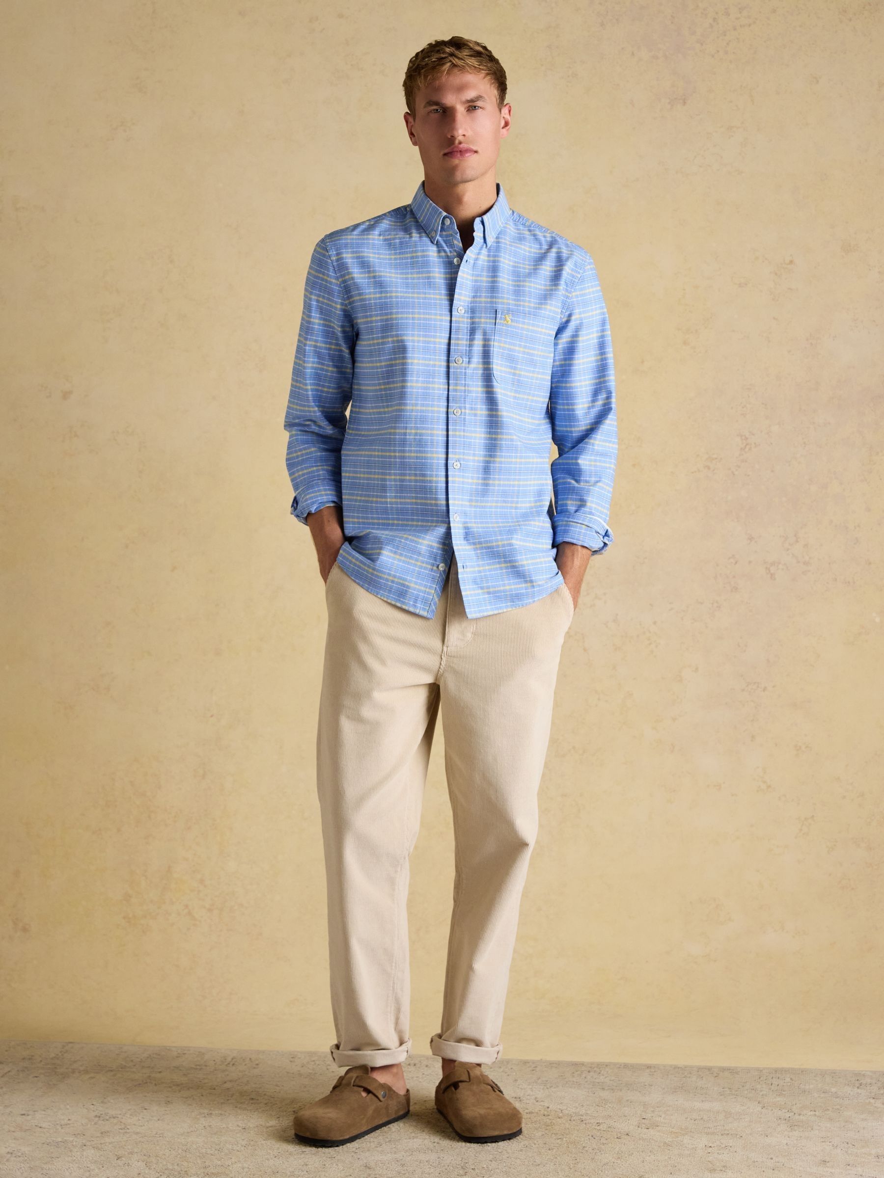 Classic Fit Blue & Yellow Checked Cotton Oxford Shirt - Image 6 of 11