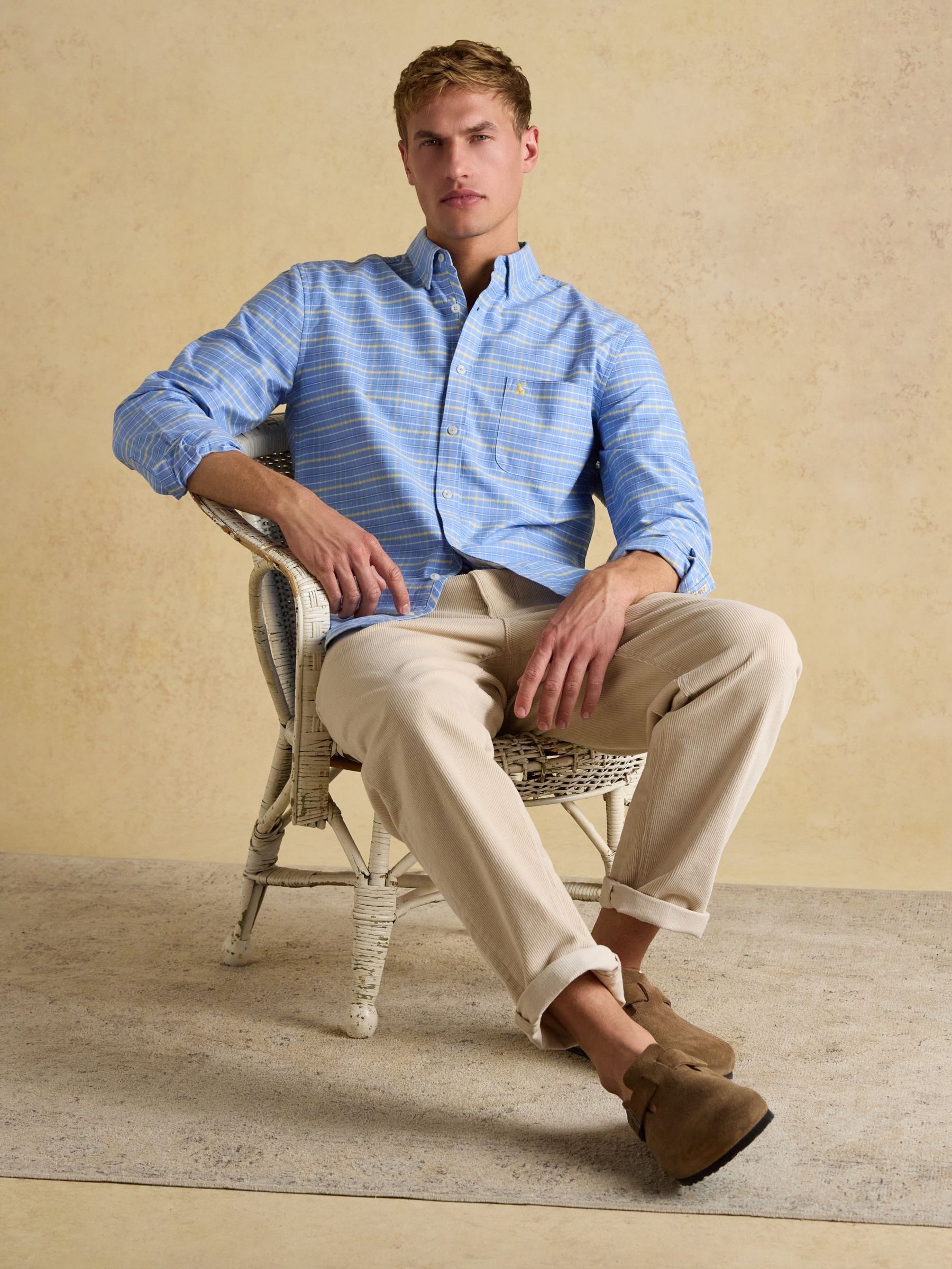 Classic Fit Blue & Yellow Checked Cotton Oxford Shirt - Image 9 of 11