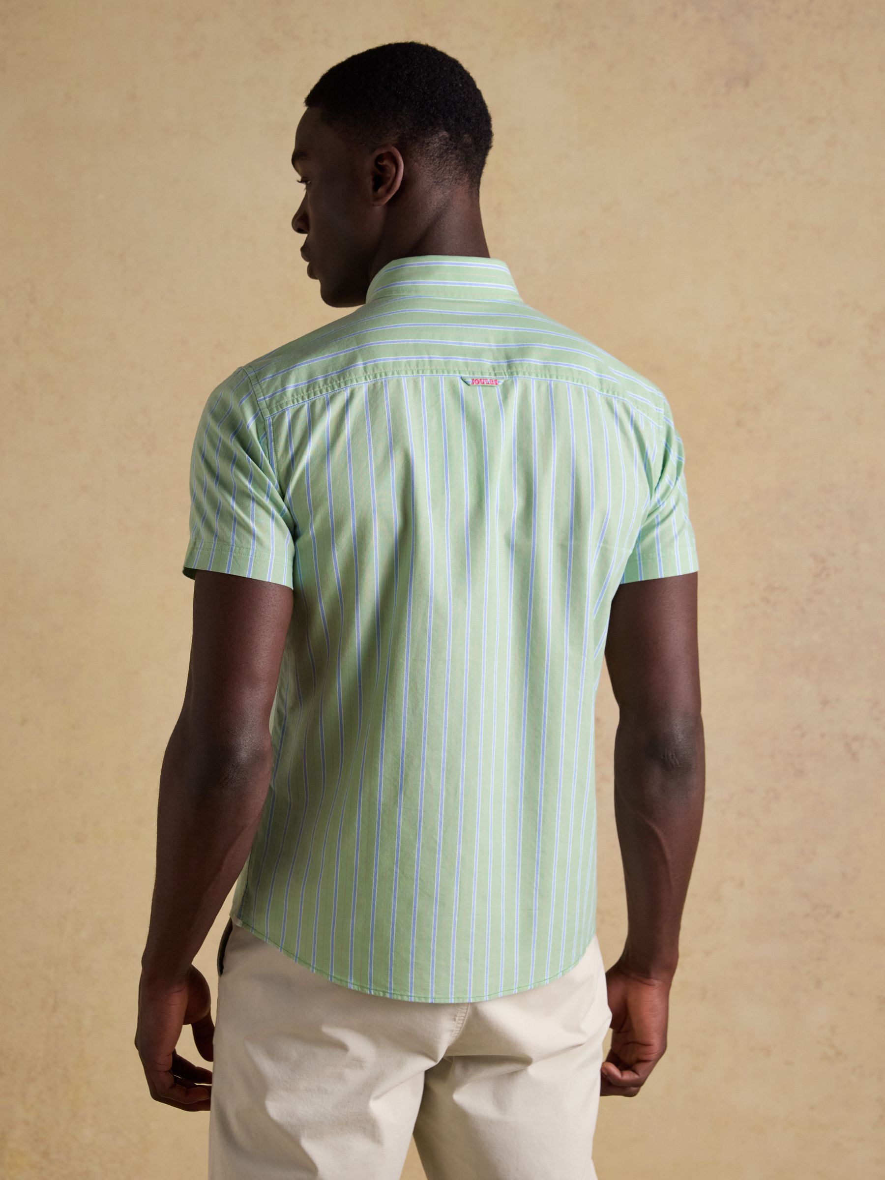Oxford Green Stripe Short Sleeve Classic Fit Cotton Shirt - Image 3 of 10