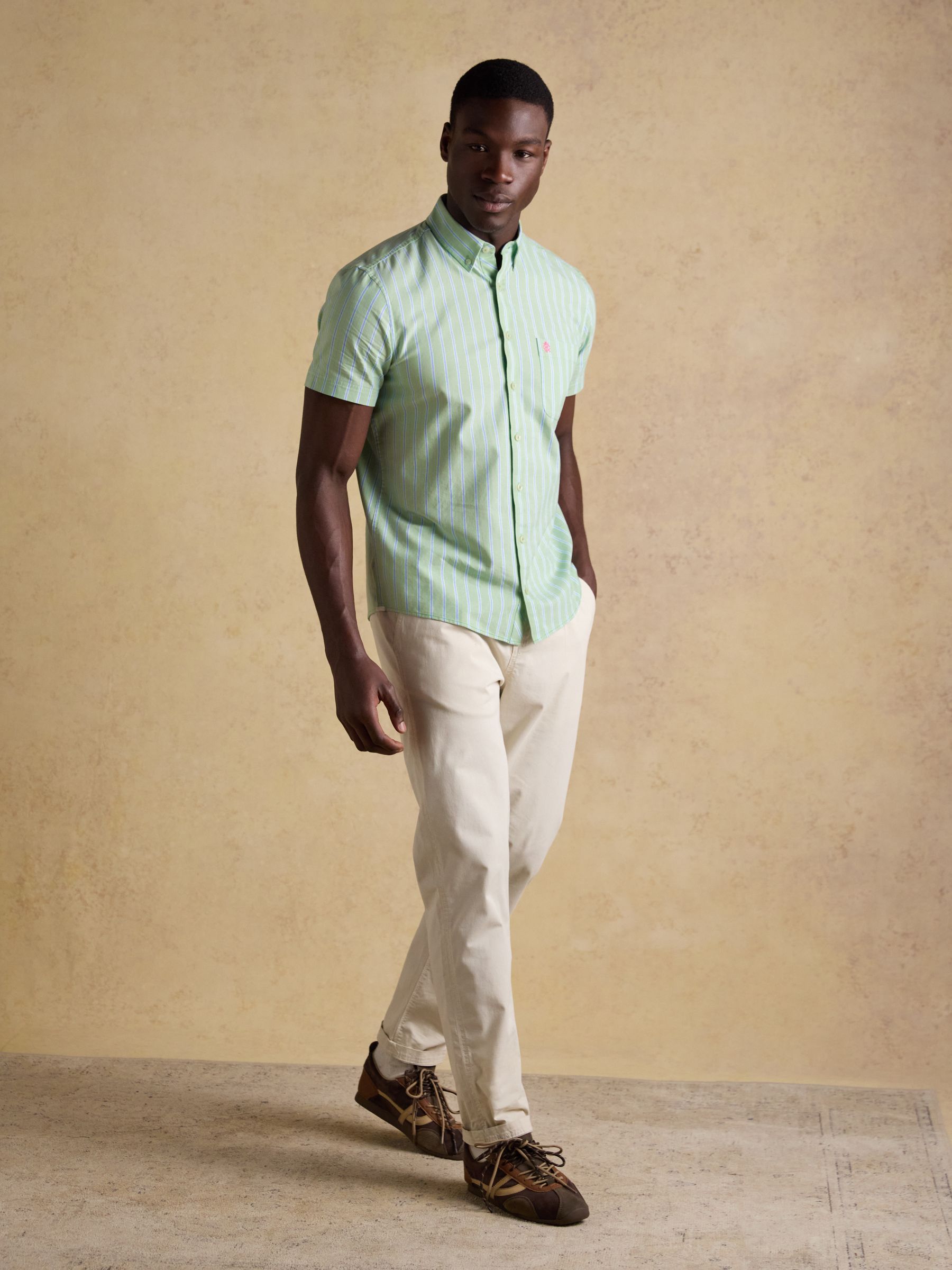 Oxford Green Stripe Short Sleeve Classic Fit Cotton Shirt - Image 4 of 10