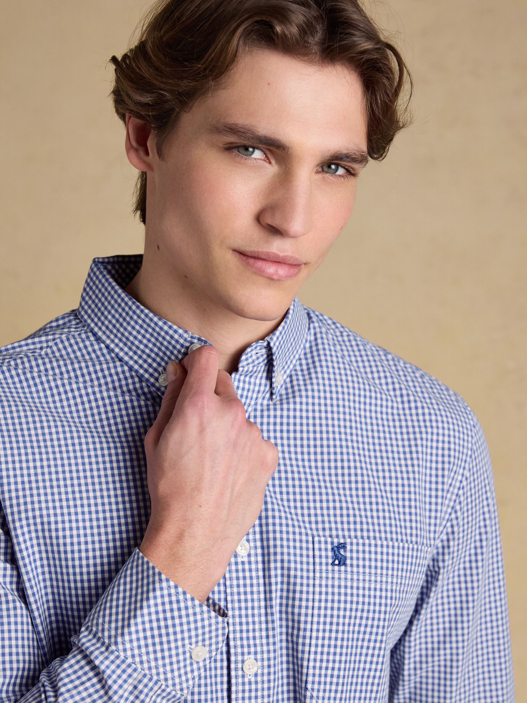 Poplin Blue Gingham Check Classic Fit Shirt - Image 9 of 13