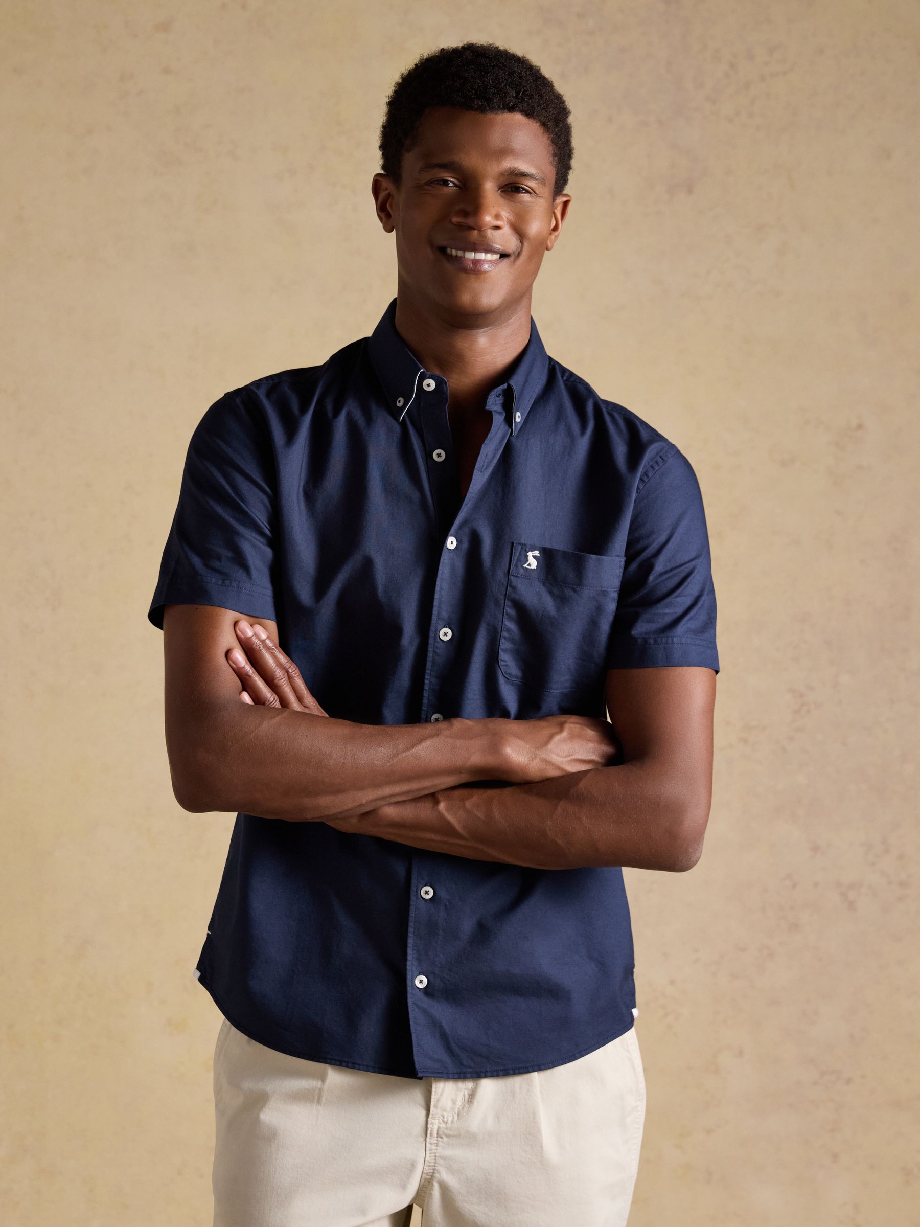 Oxford Navy Short Sleeve Classic Fit Cotton Shirt - Image 1 of 9