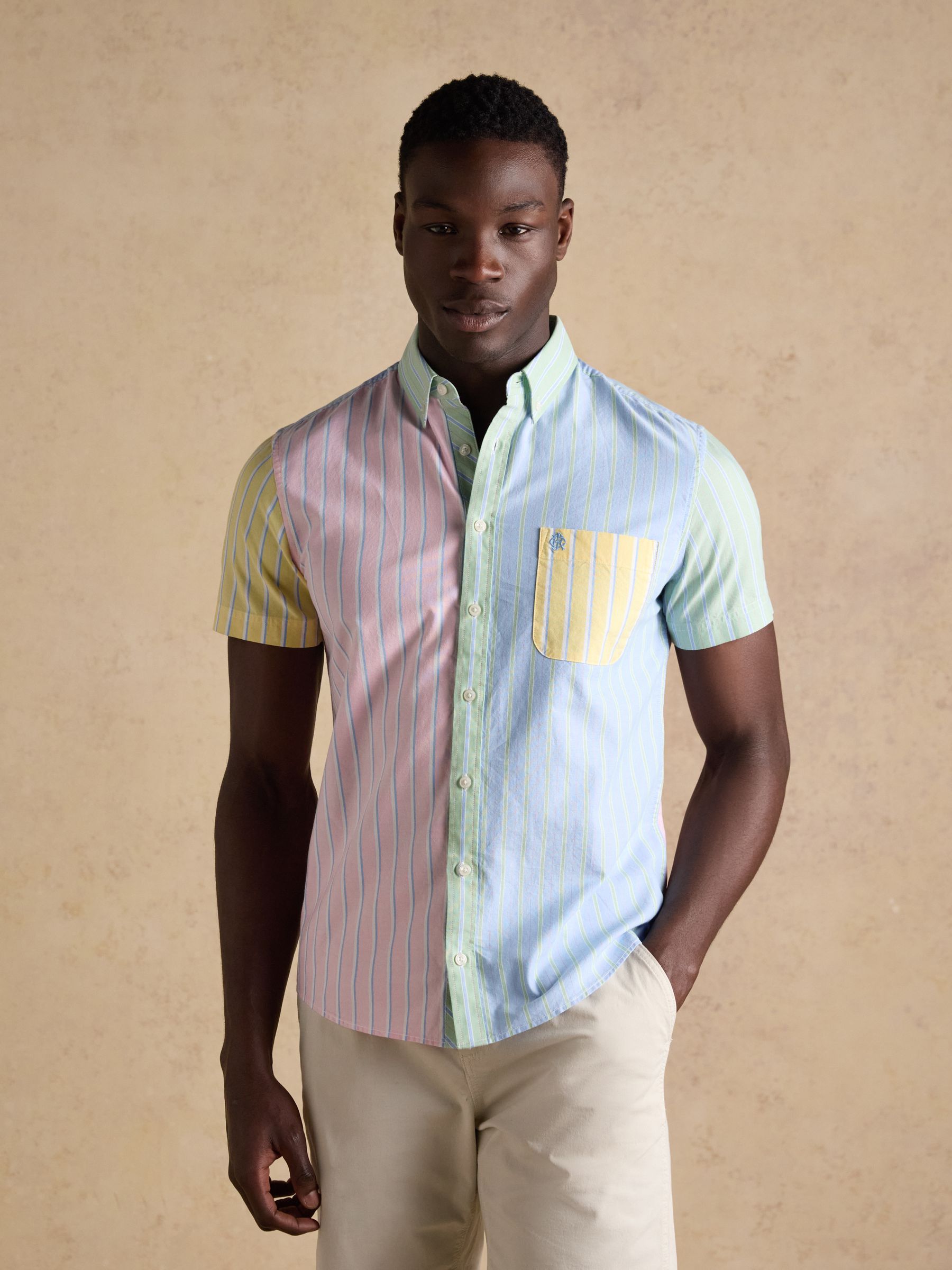 Oxford Multi Stripe Short Sleeve Classic Fit Cotton Shirt - Image 1 of 9