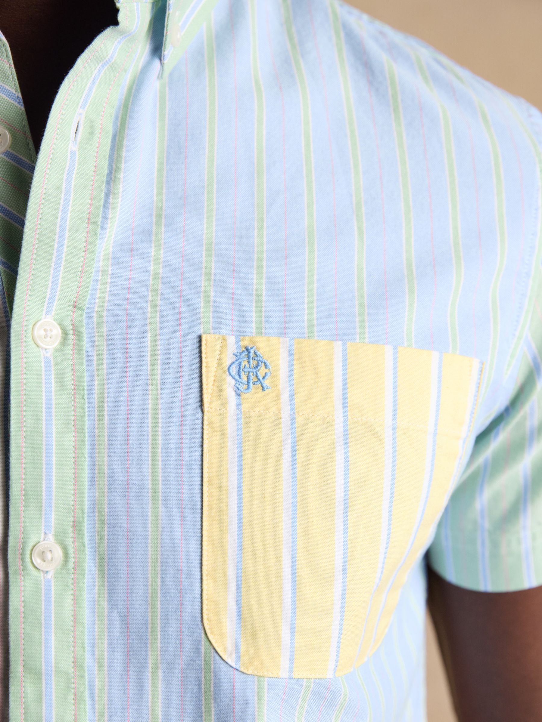 Oxford Multi Stripe Short Sleeve Classic Fit Cotton Shirt - Image 5 of 9