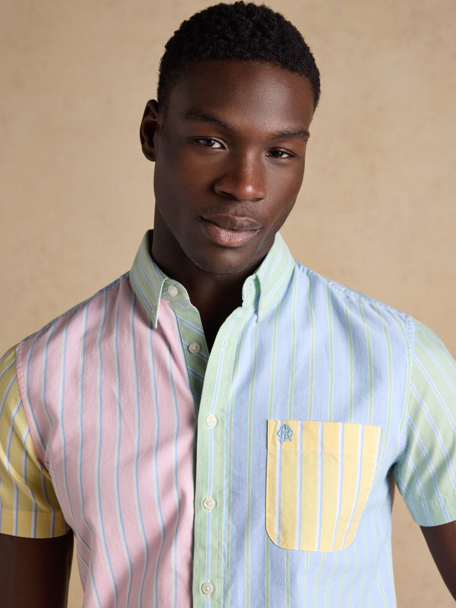 Oxford Multi Stripe Short Sleeve Classic Fit Cotton Shirt - Image 7 of 9