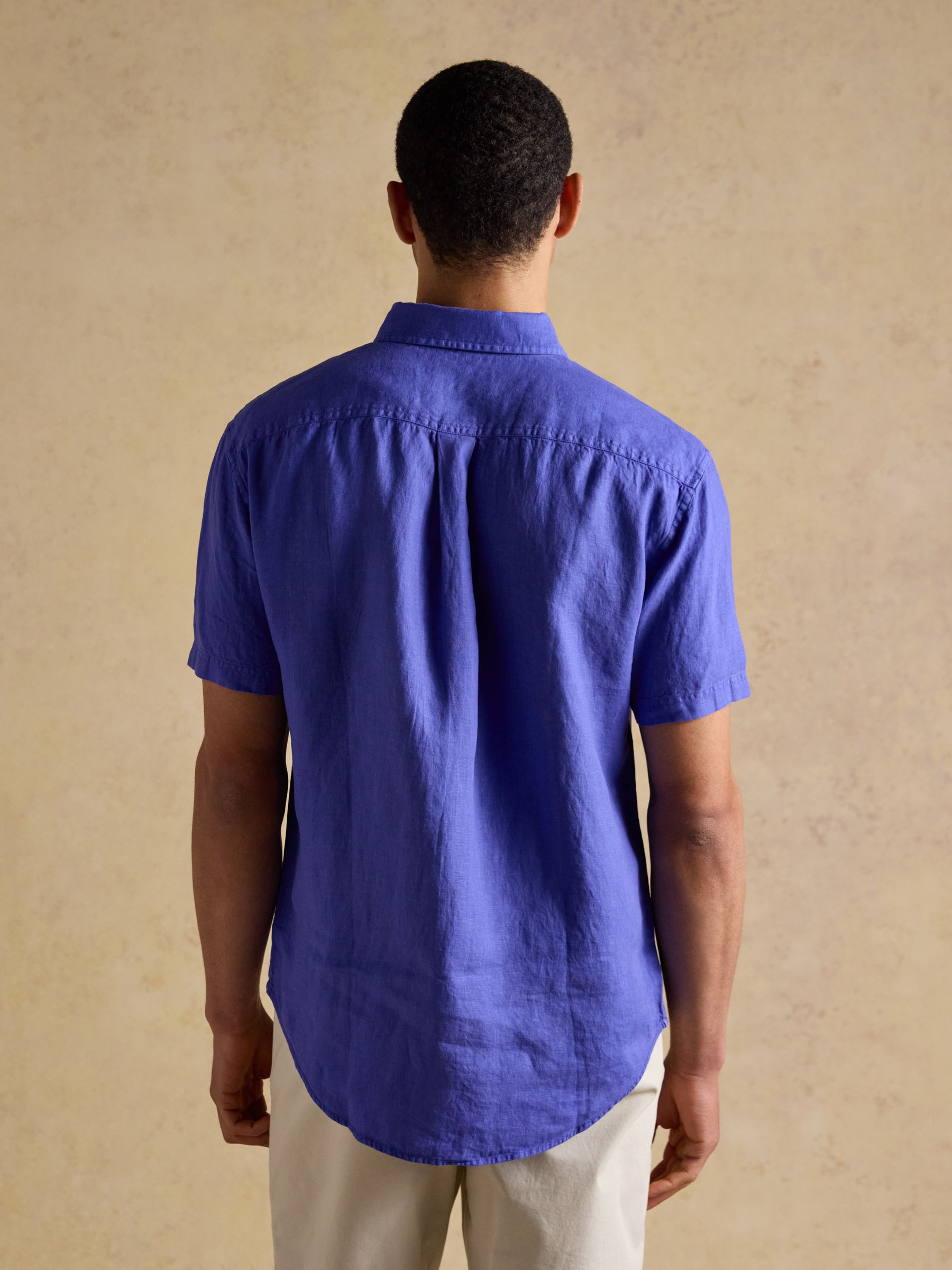 Blue 100% Linen Short Sleeve Classic Fit Shirt - Image 3 of 8