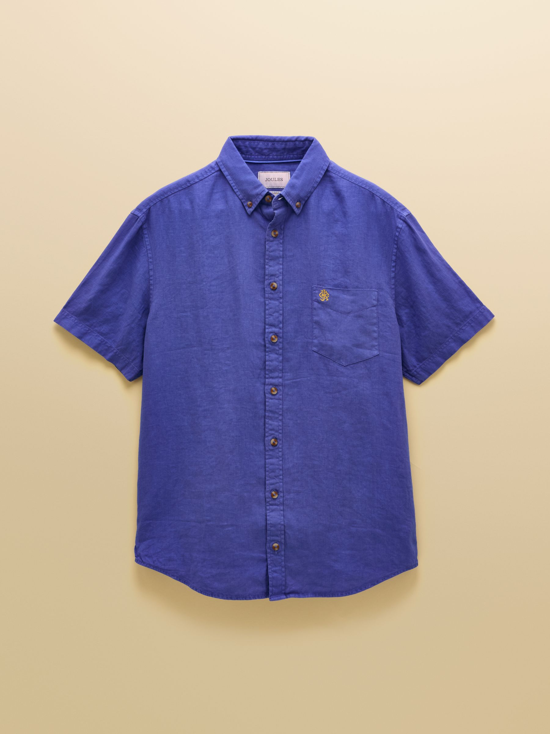 Blue 100% Linen Short Sleeve Classic Fit Shirt - Image 8 of 8