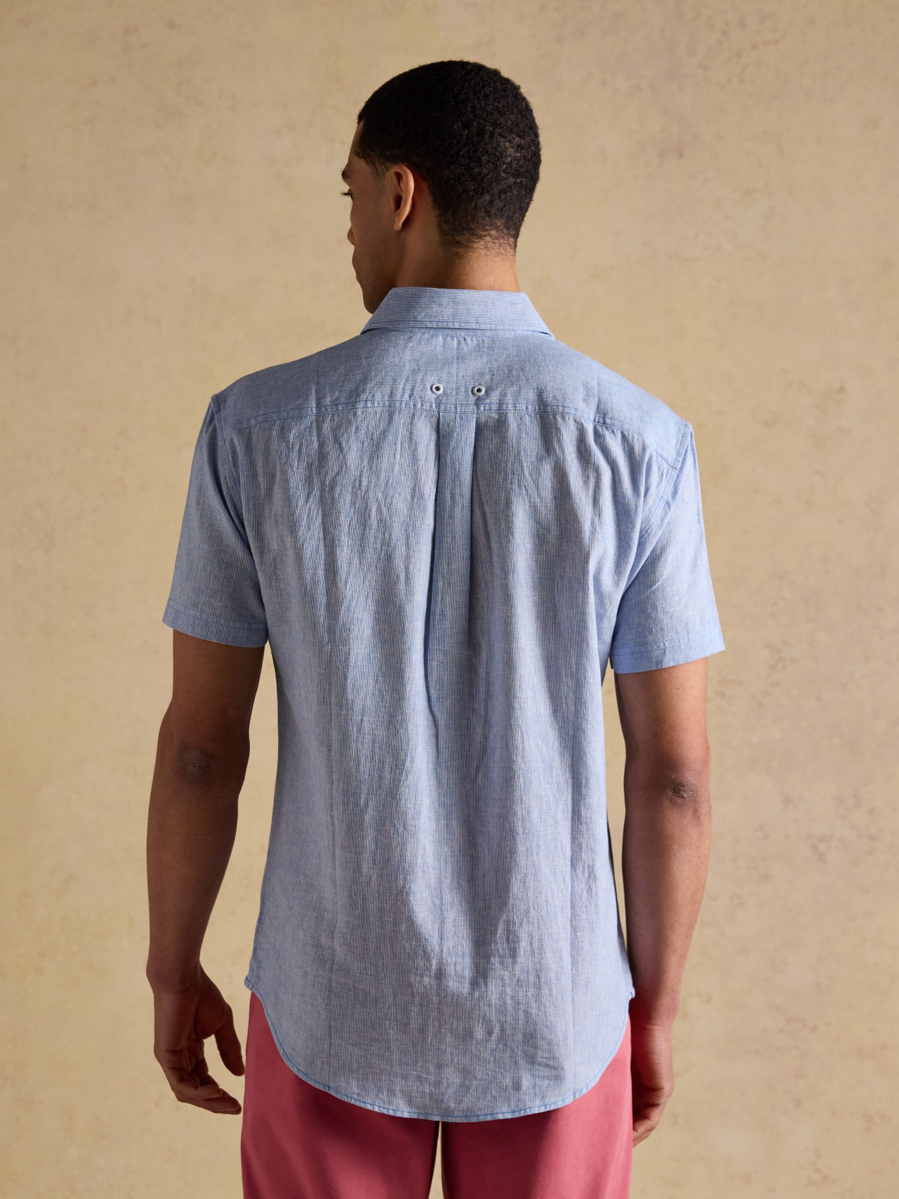 Linen Blend Light Blue Short Sleeve Shirt - Image 3 of 9
