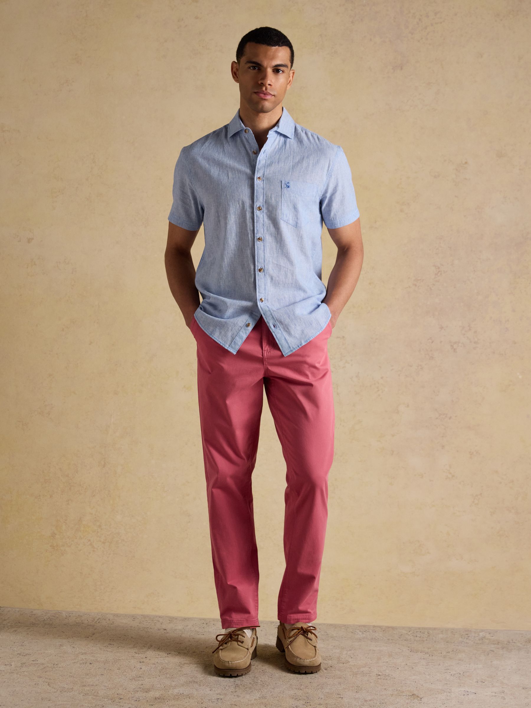 Linen Blend Light Blue Short Sleeve Shirt - Image 4 of 9