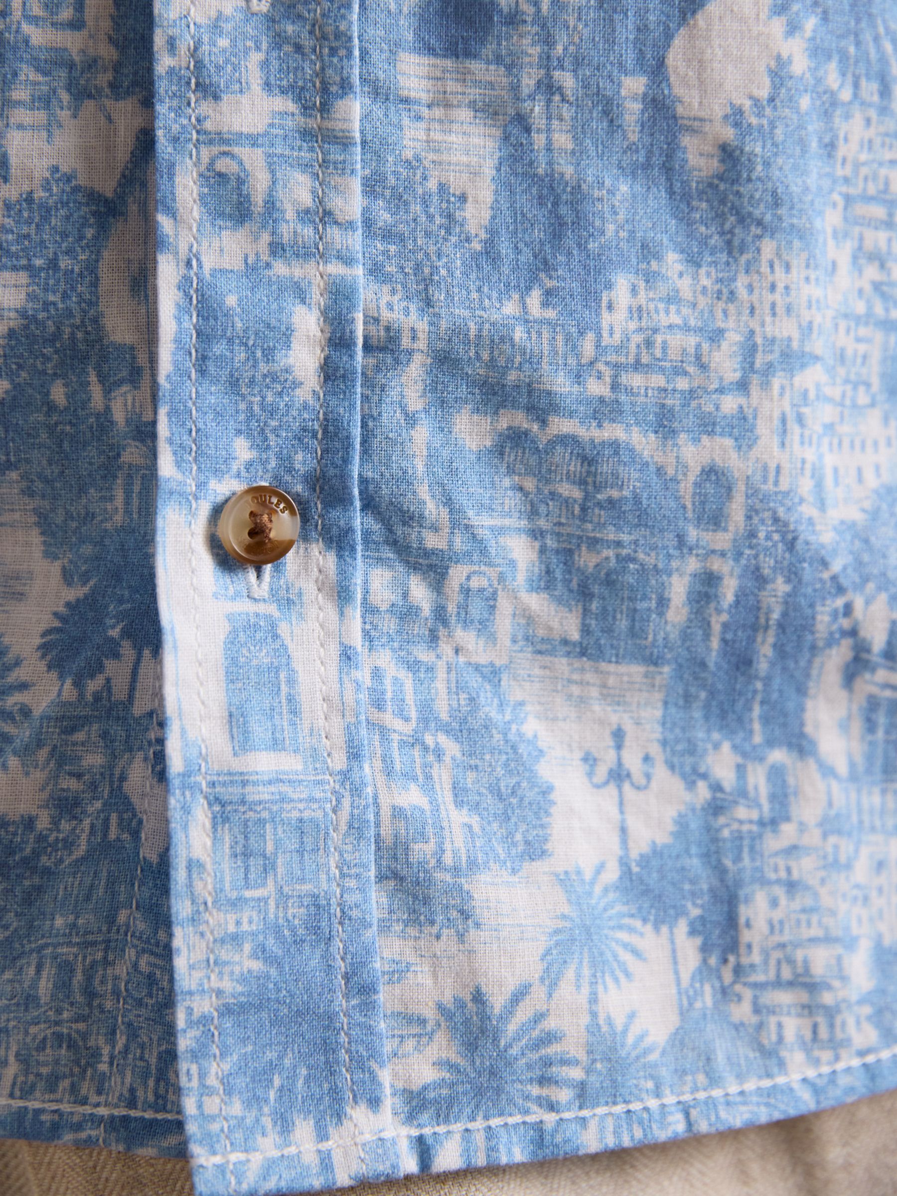Linen Blend Blue Printed Short Sleeve Shirt - Image 2 of 6