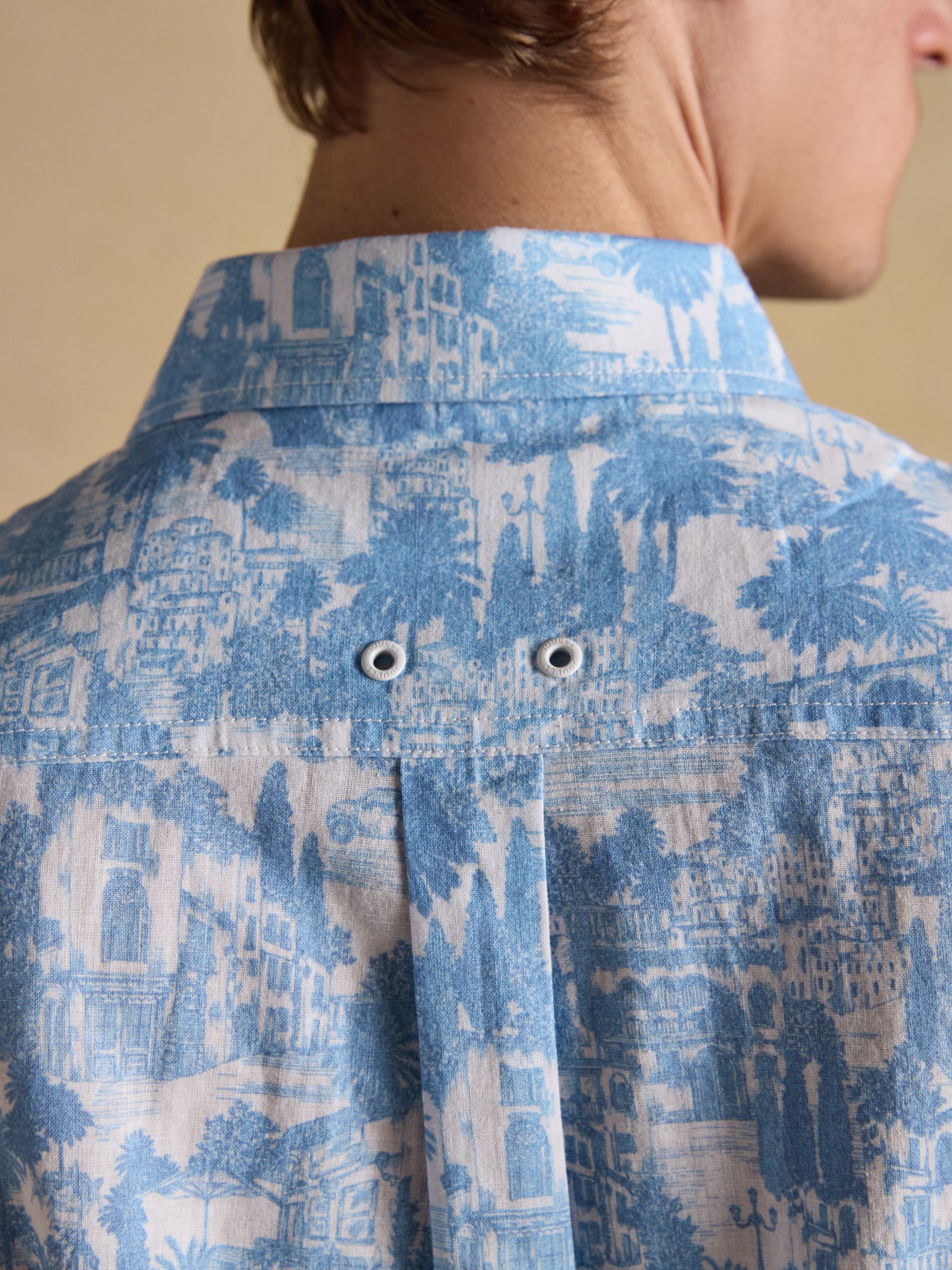 Linen Blend Blue Printed Short Sleeve Shirt - Image 6 of 6 Linen Blend Blue Printed Short Sleeve Shirt - Image 6 of 6