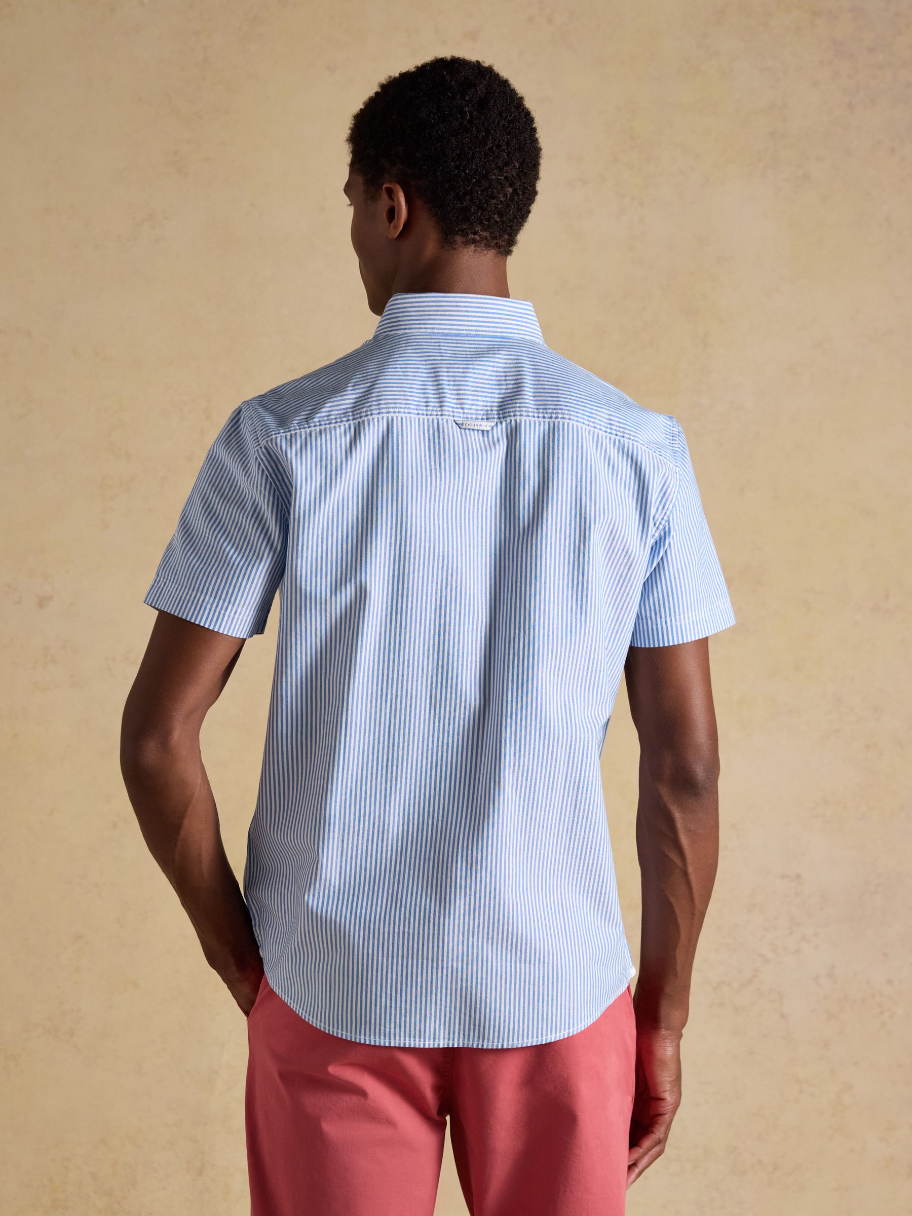 Oxford Blue Stripe Short Sleeve Classic Fit Cotton Shirt - Image 2 of 9