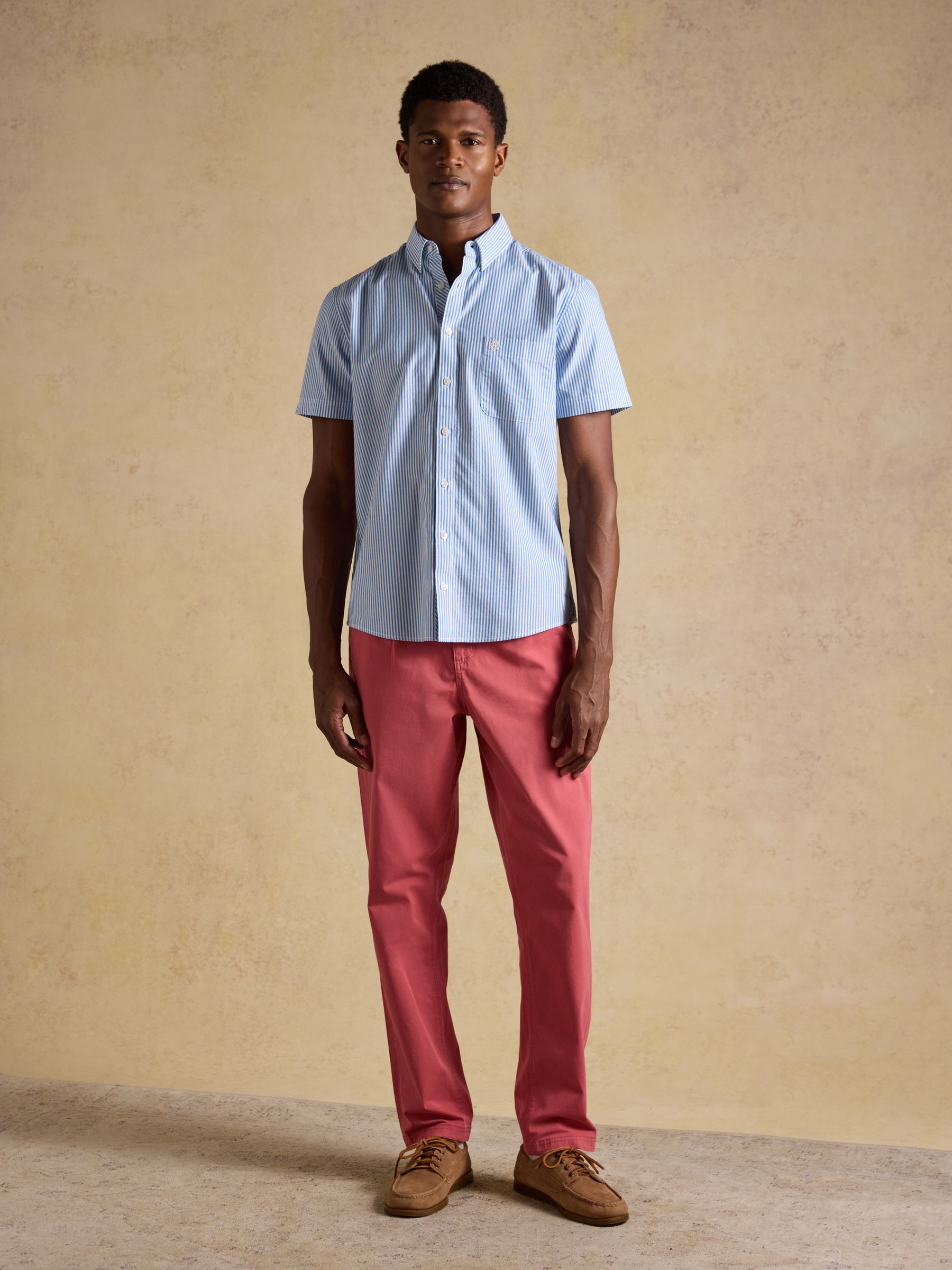 Oxford Blue Stripe Short Sleeve Classic Fit Cotton Shirt - Image 3 of 9