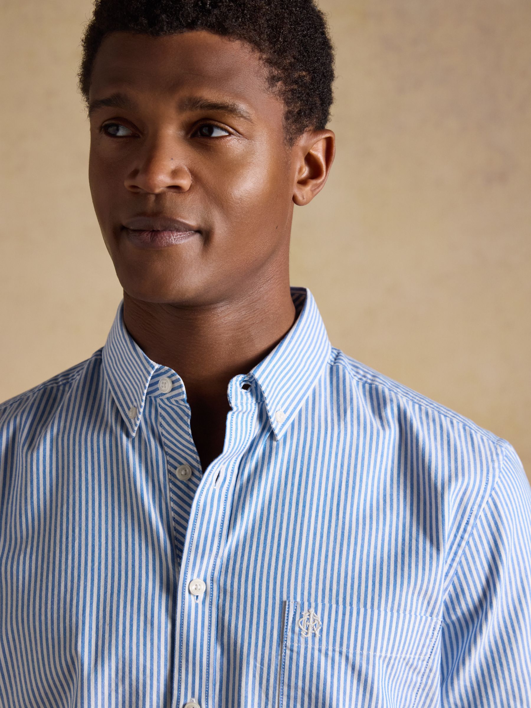 Oxford Blue Stripe Short Sleeve Classic Fit Cotton Shirt - Image 4 of 9