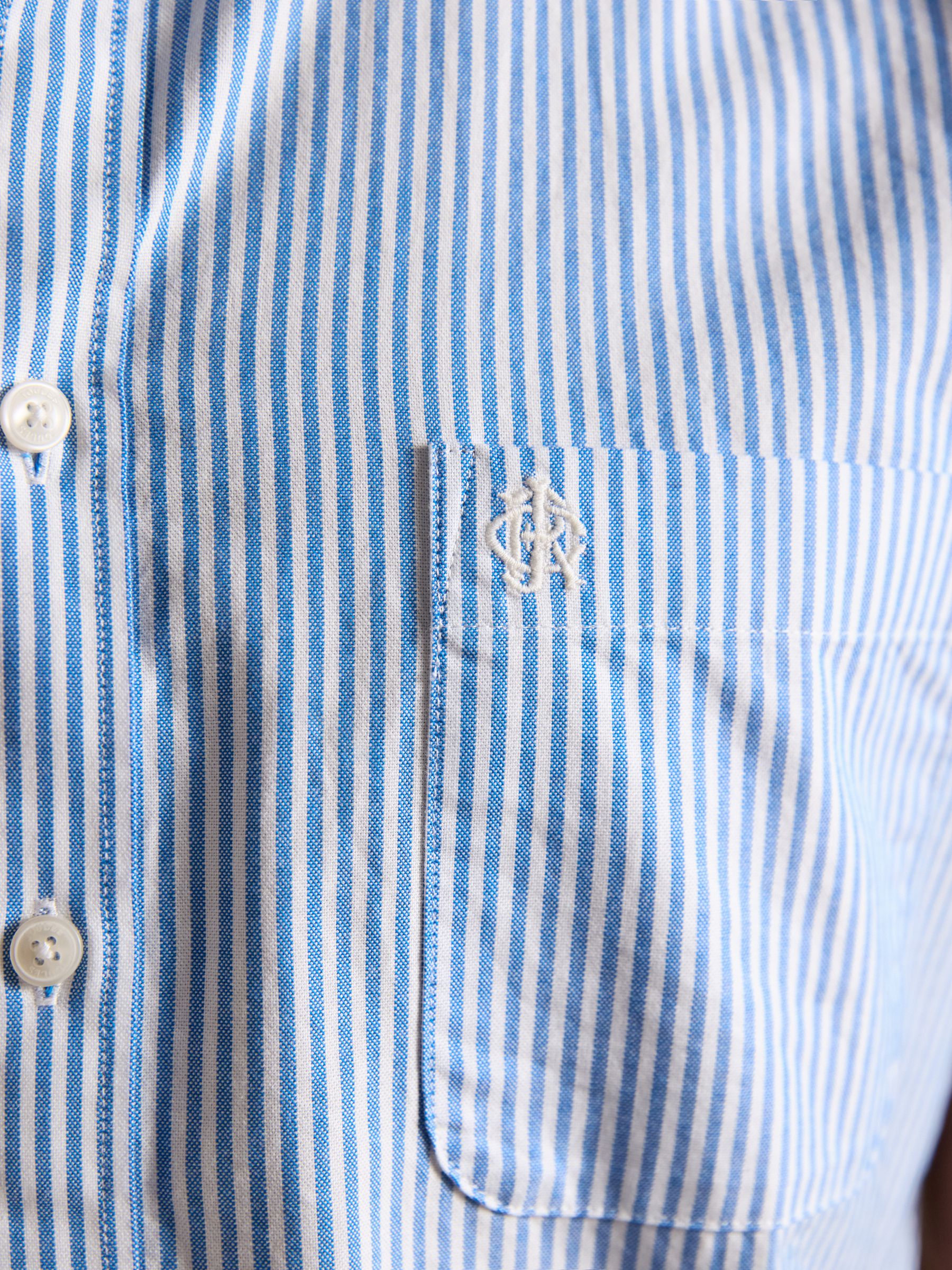 Oxford Blue Stripe Short Sleeve Classic Fit Cotton Shirt - Image 5 of 9