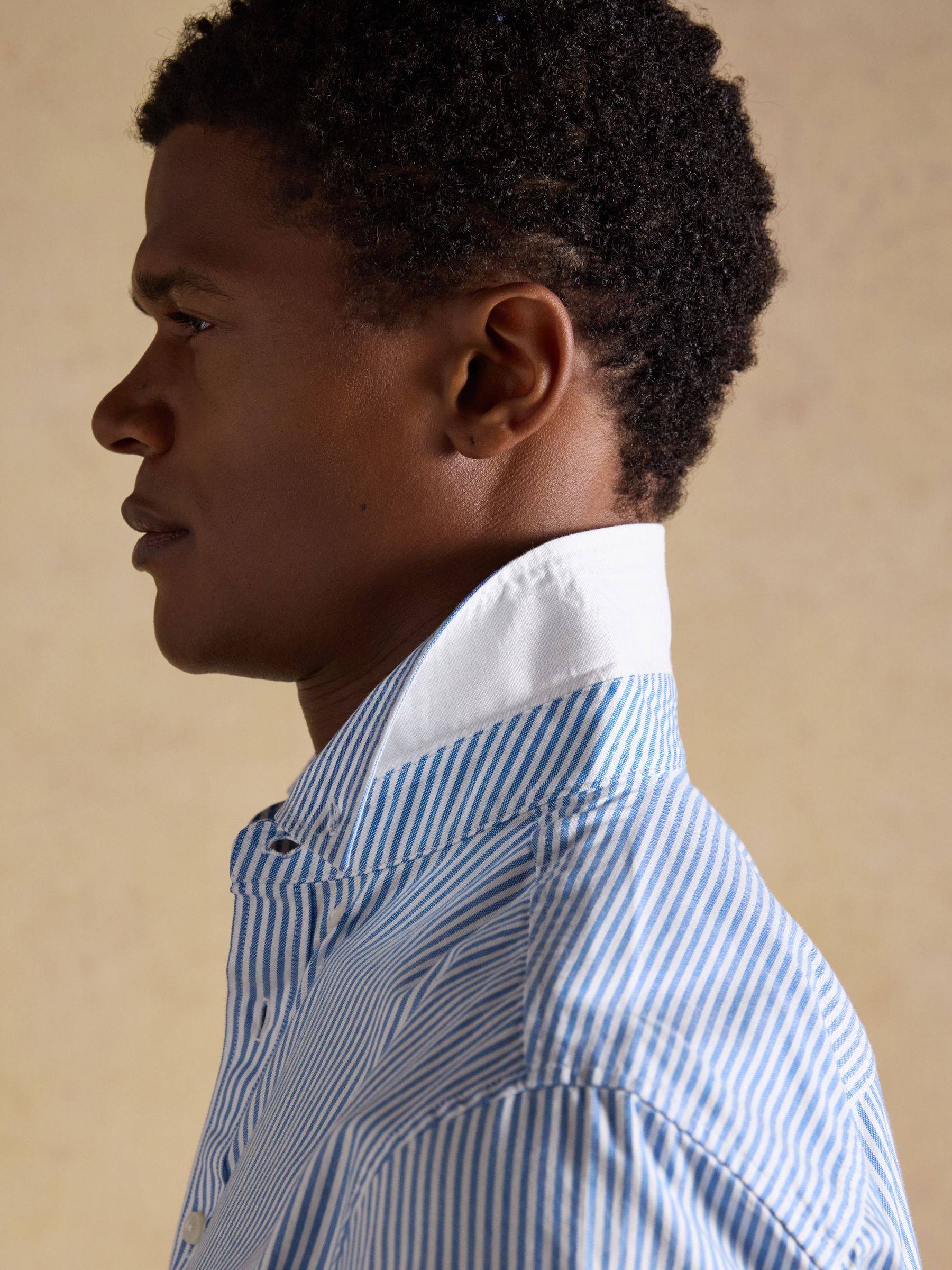 Oxford Blue Stripe Short Sleeve Classic Fit Cotton Shirt - Image 6 of 9