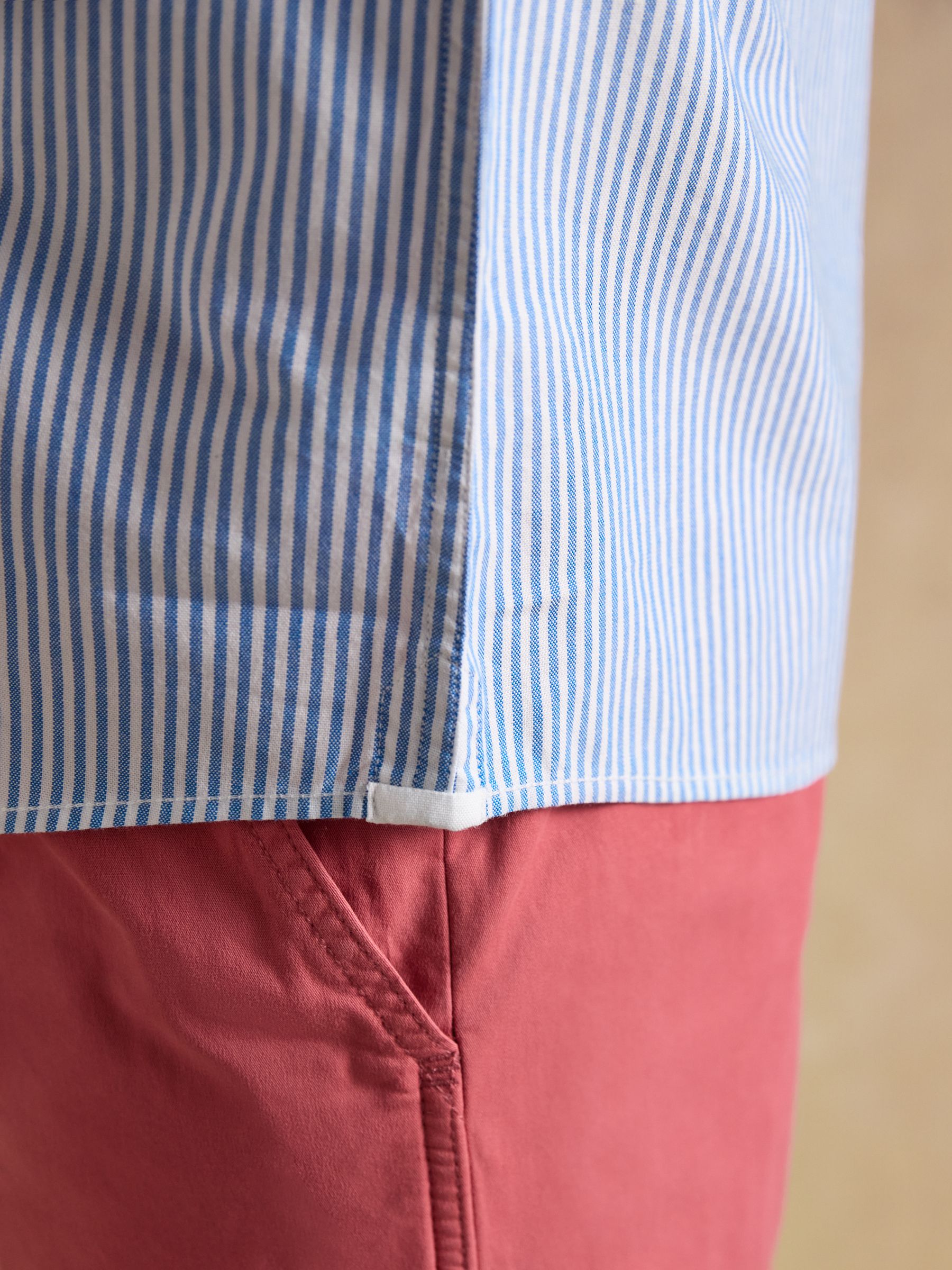 Oxford Blue Stripe Short Sleeve Classic Fit Cotton Shirt - Image 7 of 9