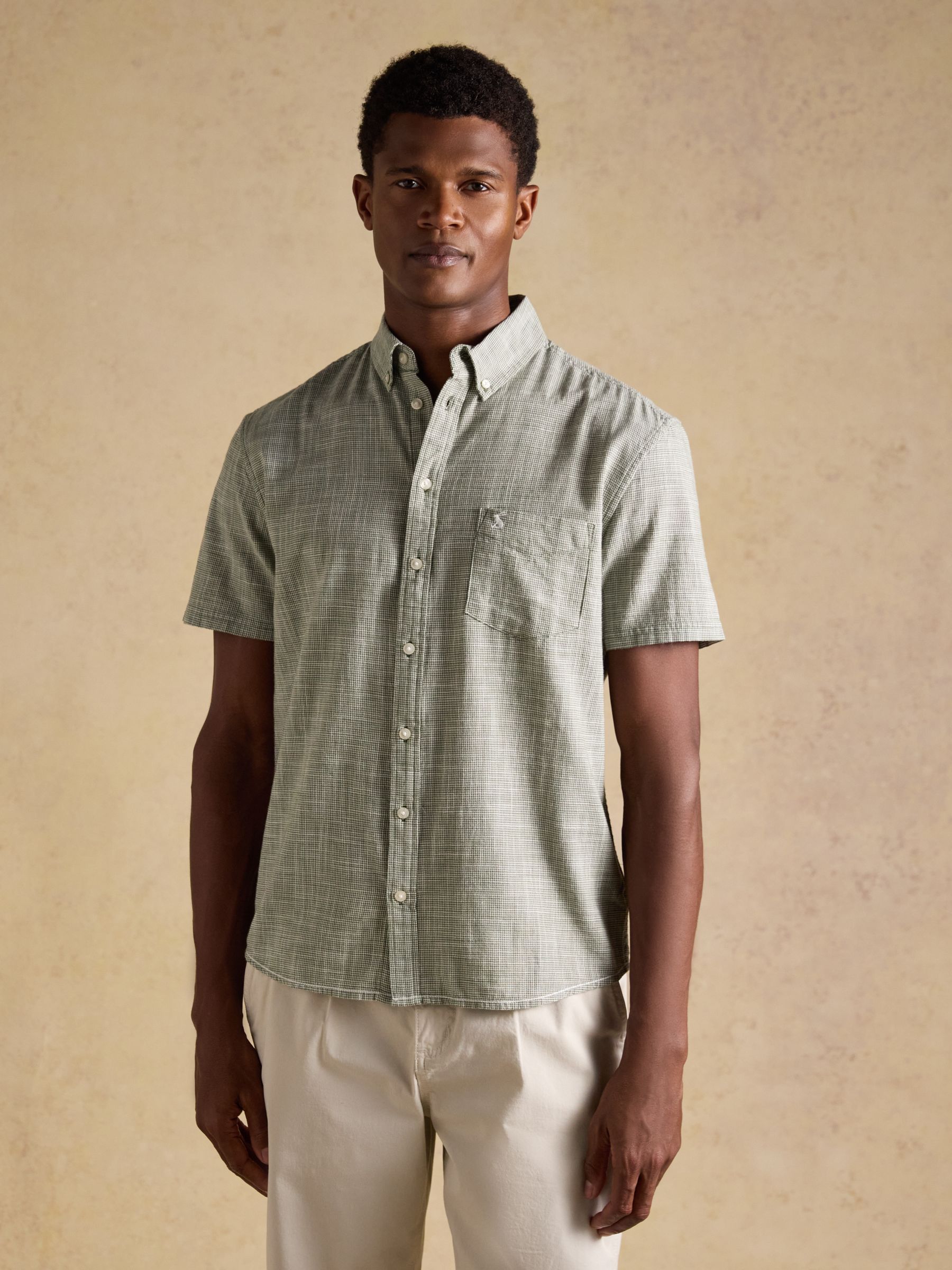 Khaki Green Puppytooth Short Sleeve Classic Fit Shirt - Image 2 of 9
