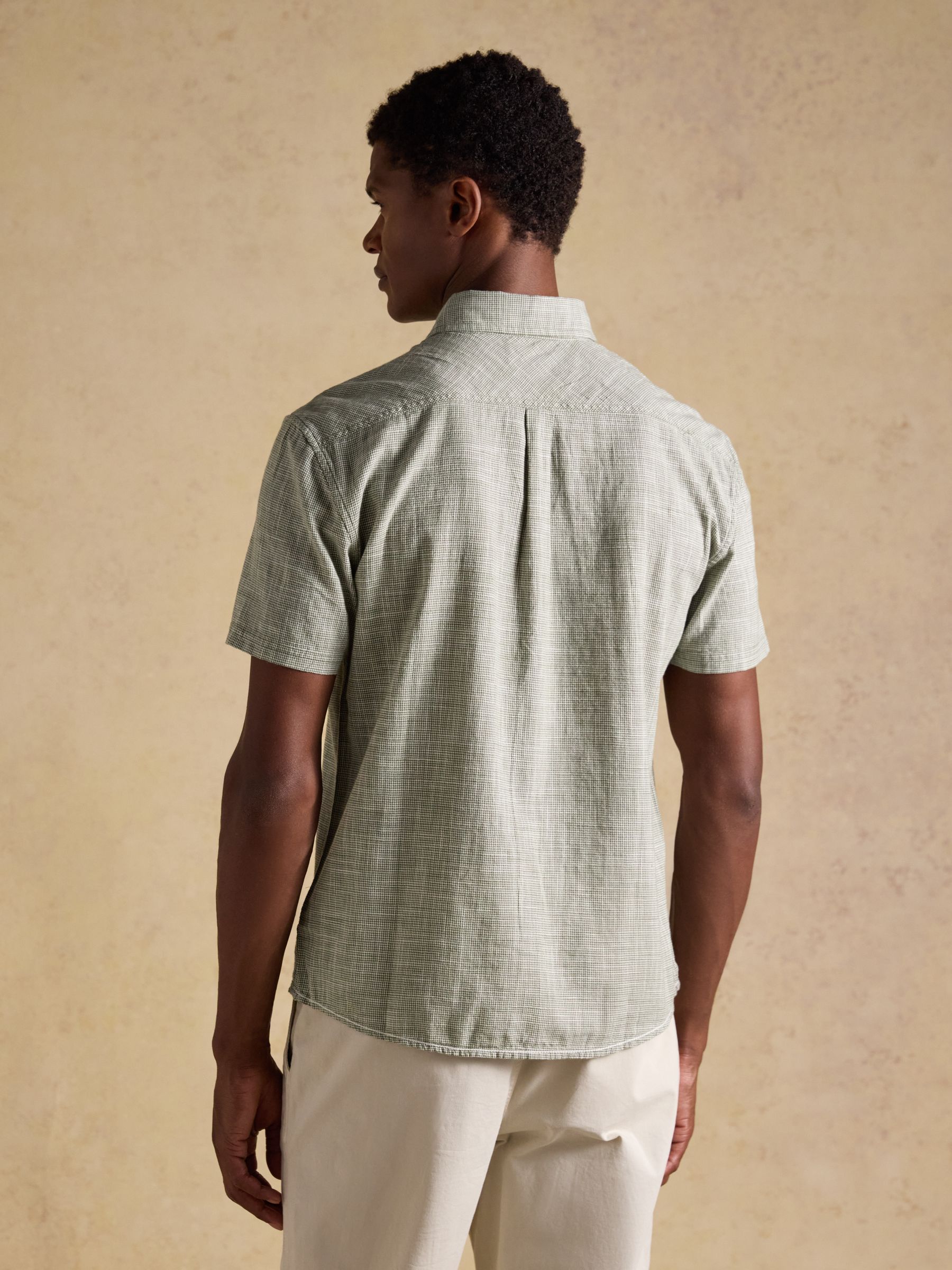 Khaki Green Puppytooth Short Sleeve Classic Fit Shirt - Image 3 of 9