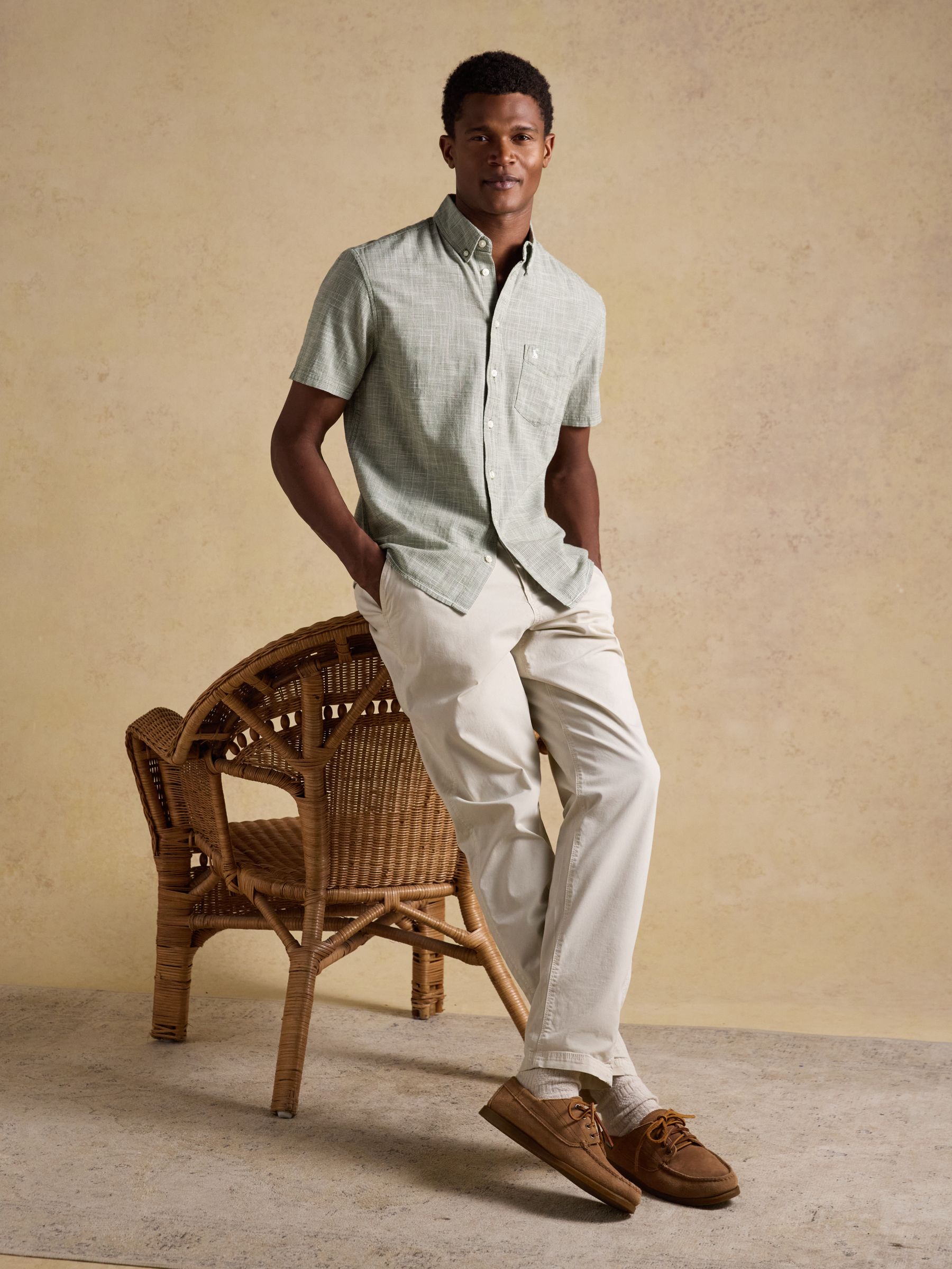 Khaki Green Puppytooth Short Sleeve Classic Fit Shirt - Image 4 of 9