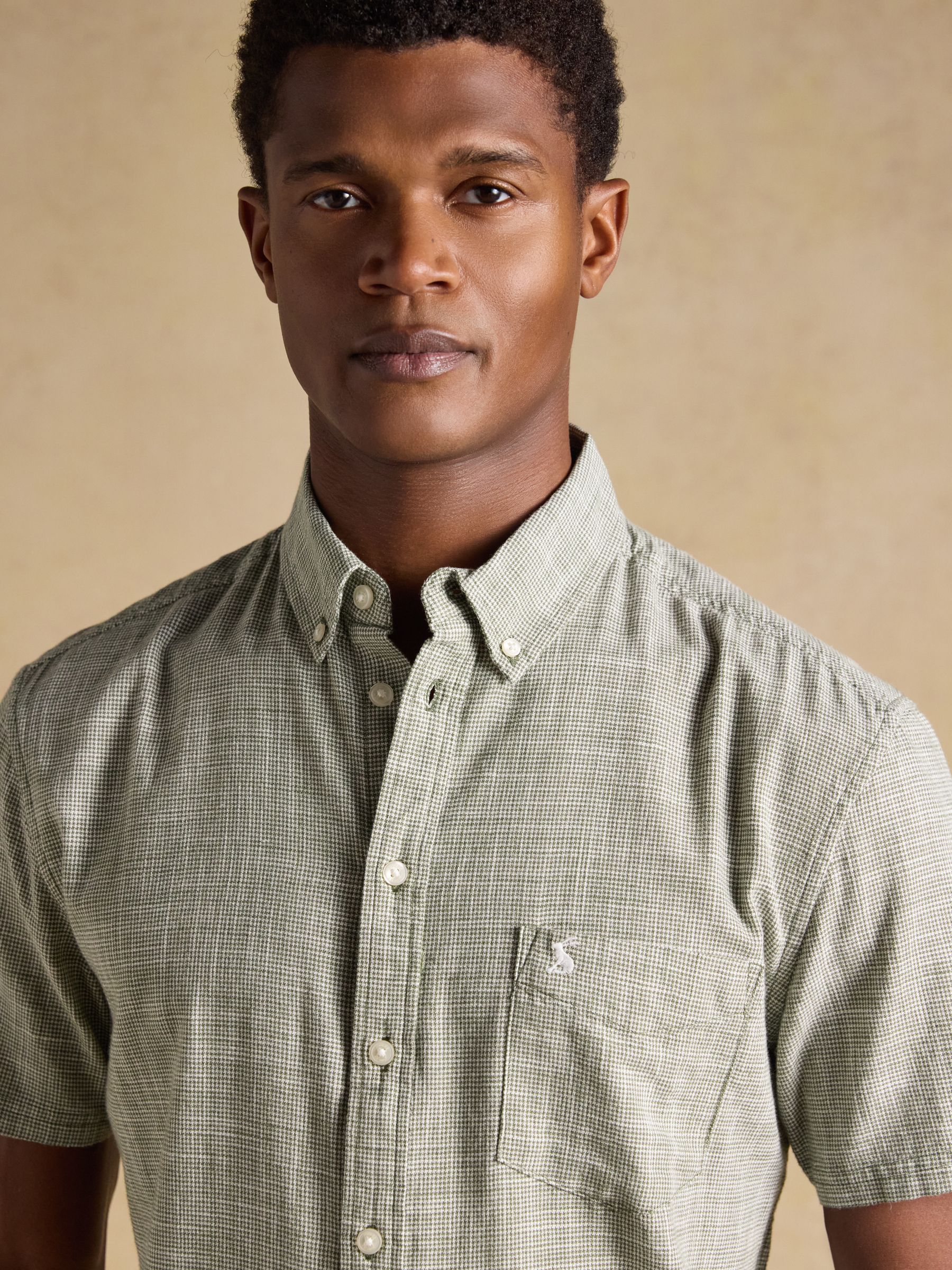 Khaki Green Puppytooth Short Sleeve Classic Fit Shirt - Image 5 of 9