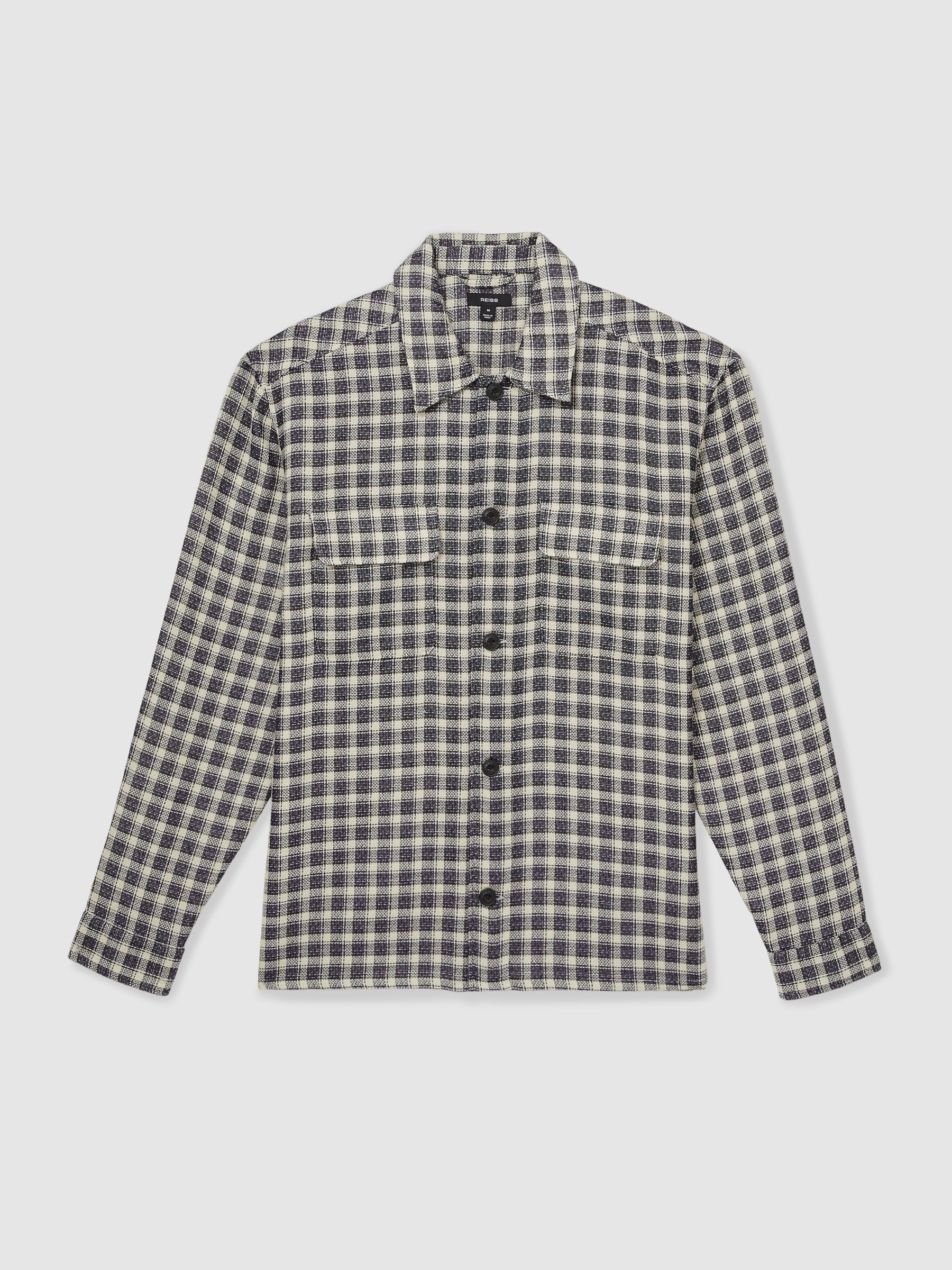 Woven Check Twin Pocket Overshirt in Navy/White - Image 2 of 7