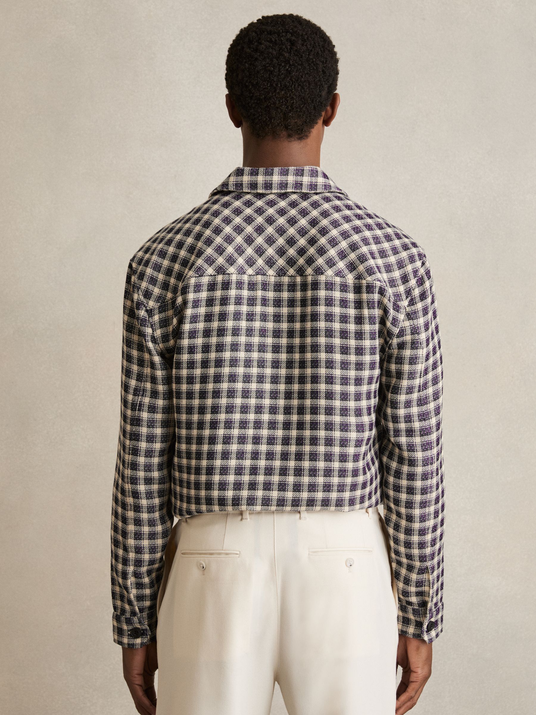 Woven Check Twin Pocket Overshirt in Navy/White - Image 5 of 7