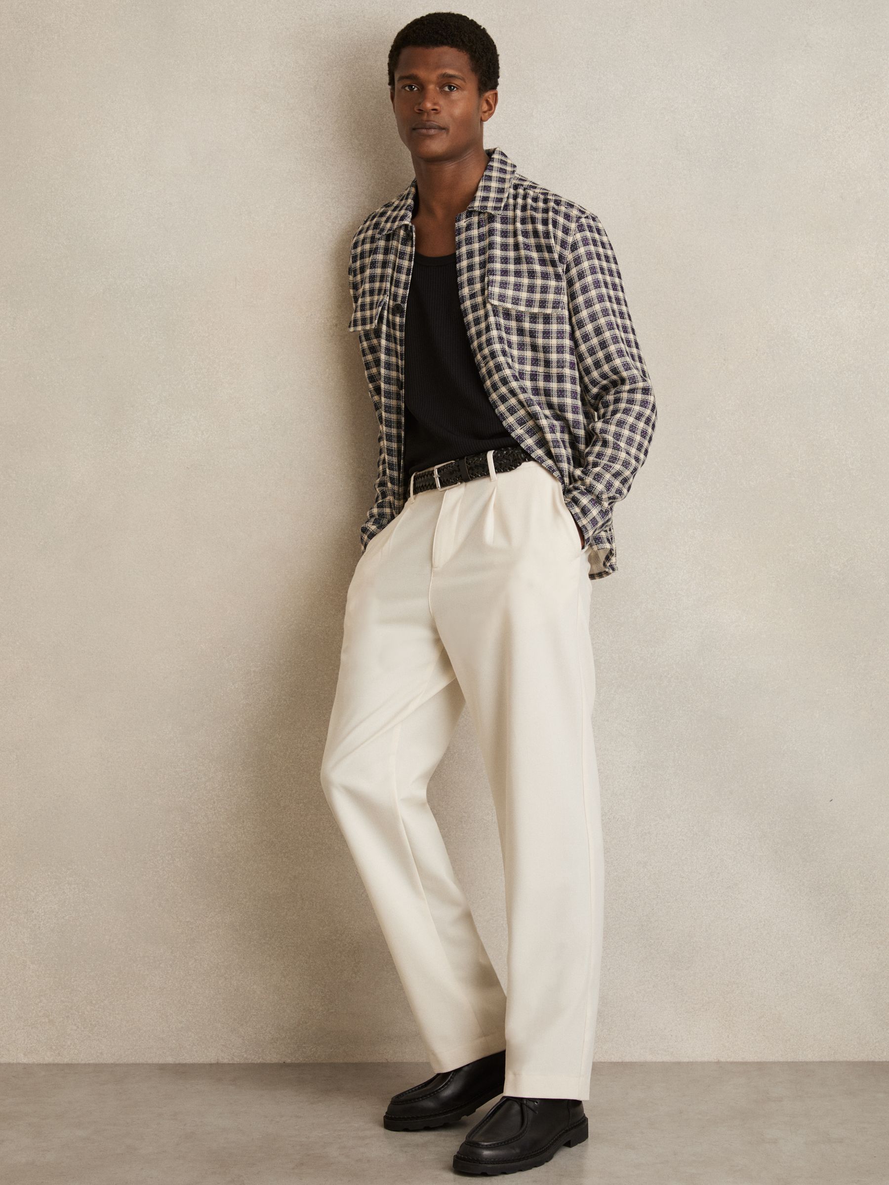 Woven Check Twin Pocket Overshirt in Navy/White - Image 6 of 7
