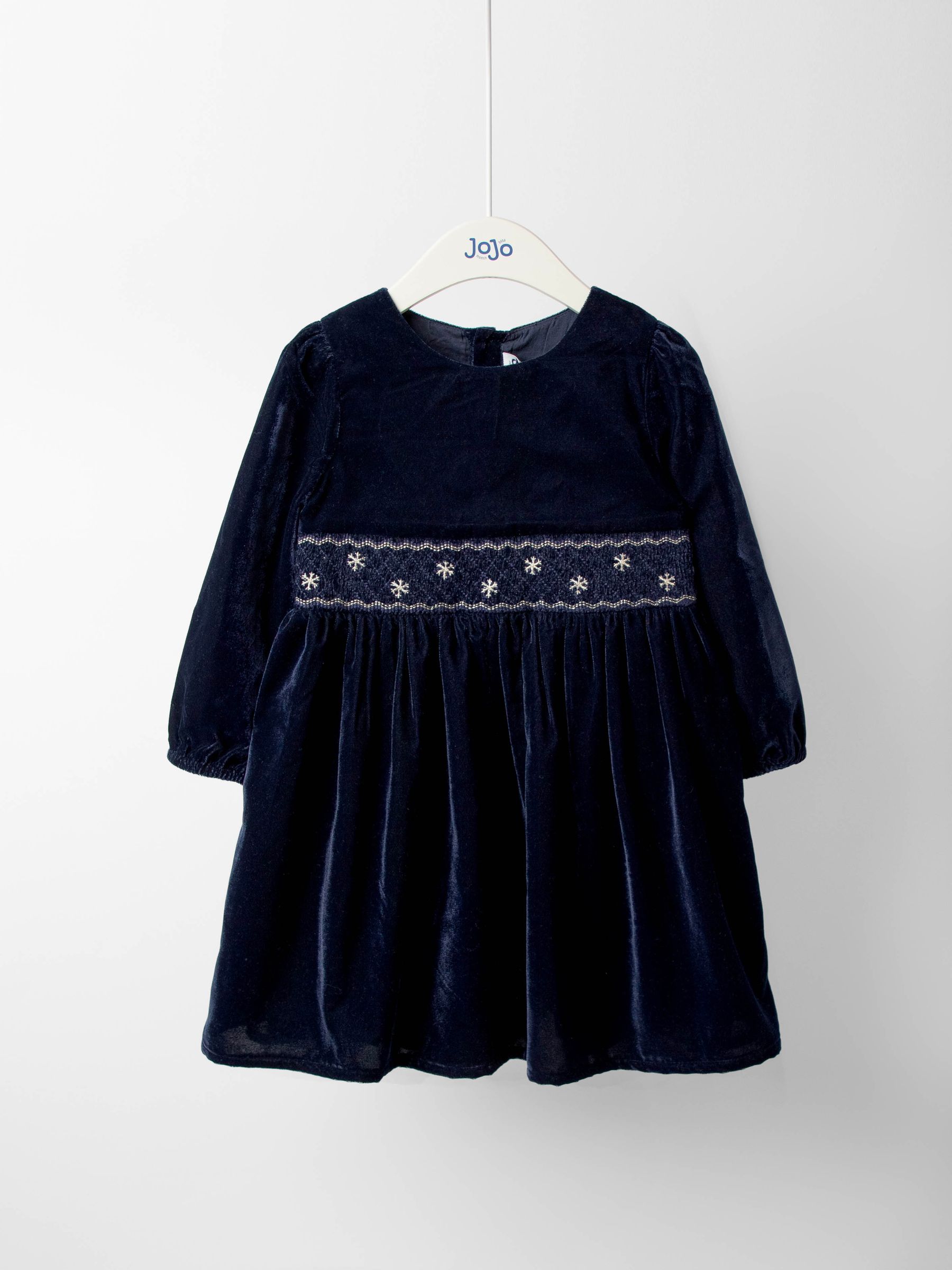 Navy Blue Smocked Waist Velvet Party Dress - Image 3 of 6