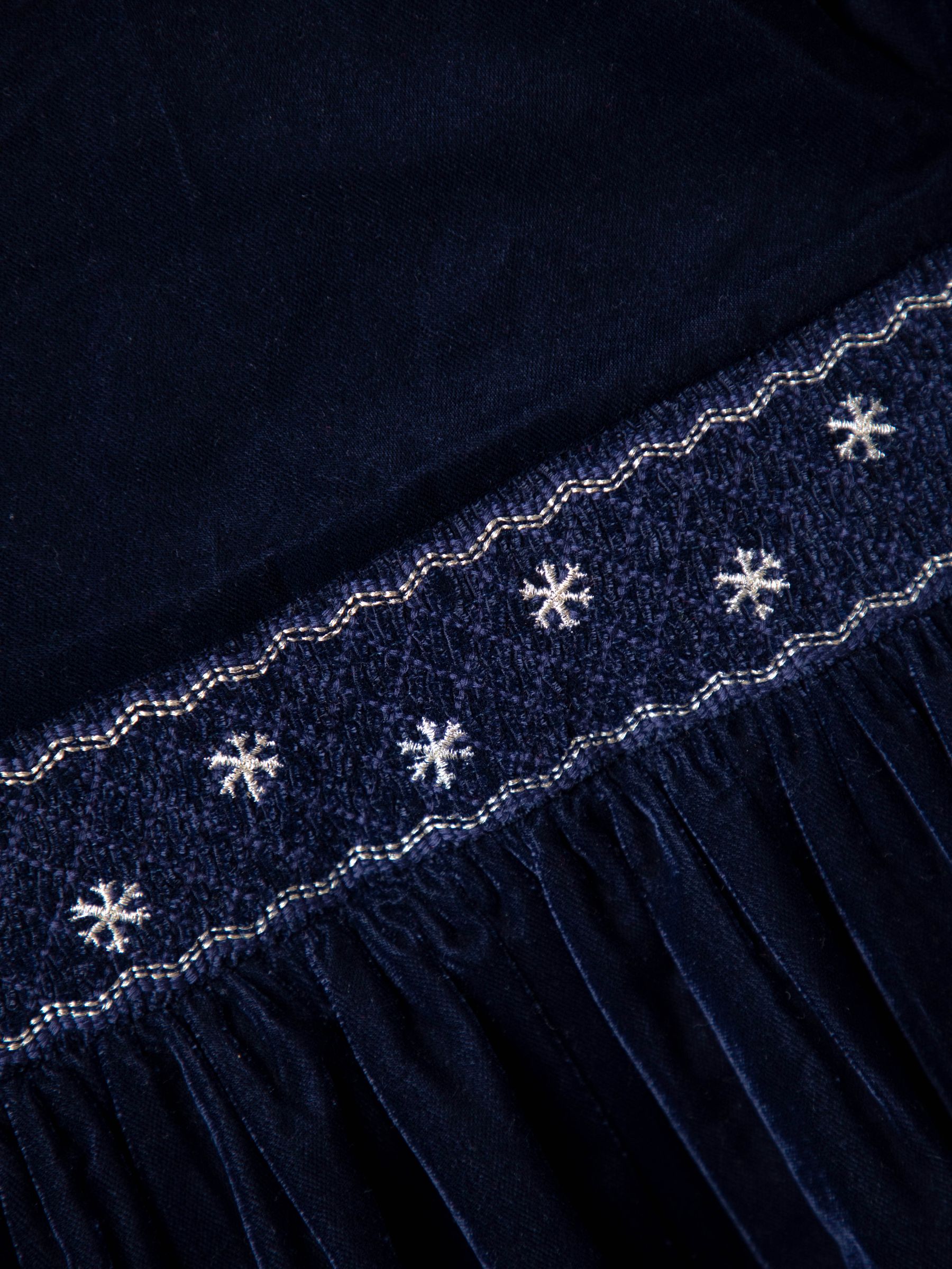 Navy Blue Smocked Waist Velvet Party Dress - Image 4 of 6