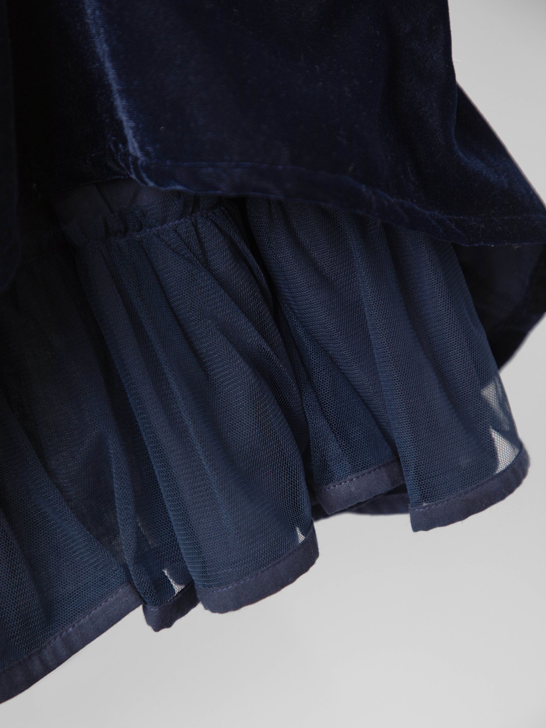 Navy Blue Smocked Waist Velvet Party Dress - Image 5 of 6