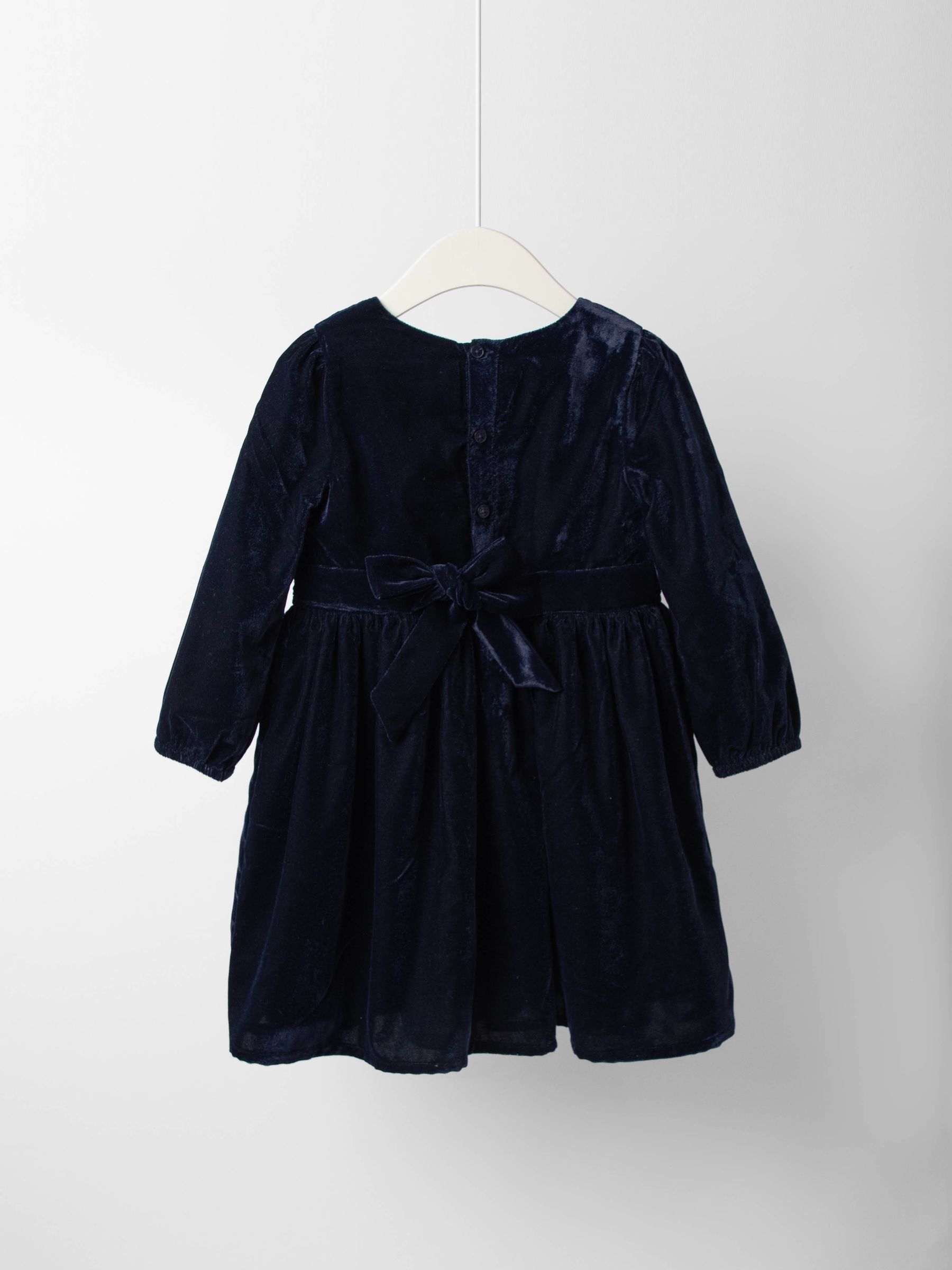 Navy Blue Smocked Waist Velvet Party Dress - Image 6 of 6 Navy Blue Smocked Waist Velvet Party Dress - Image 6 of 6