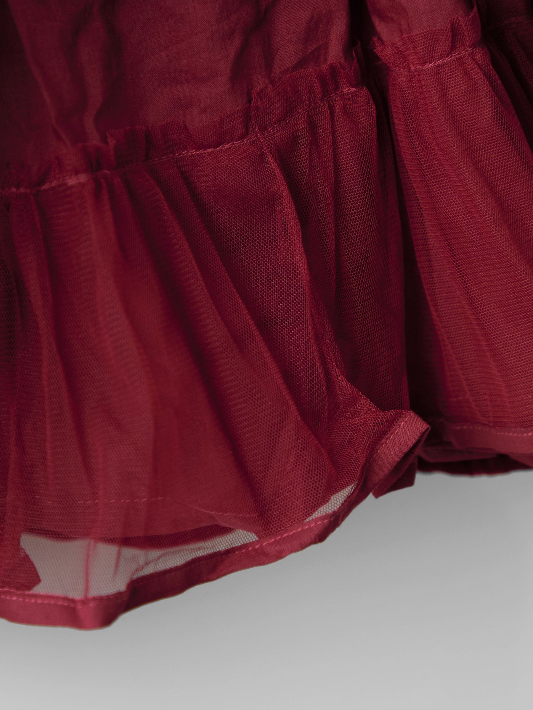 Red Velvet Puff Sleeve Party Dress with Bow - Image 6 of 7