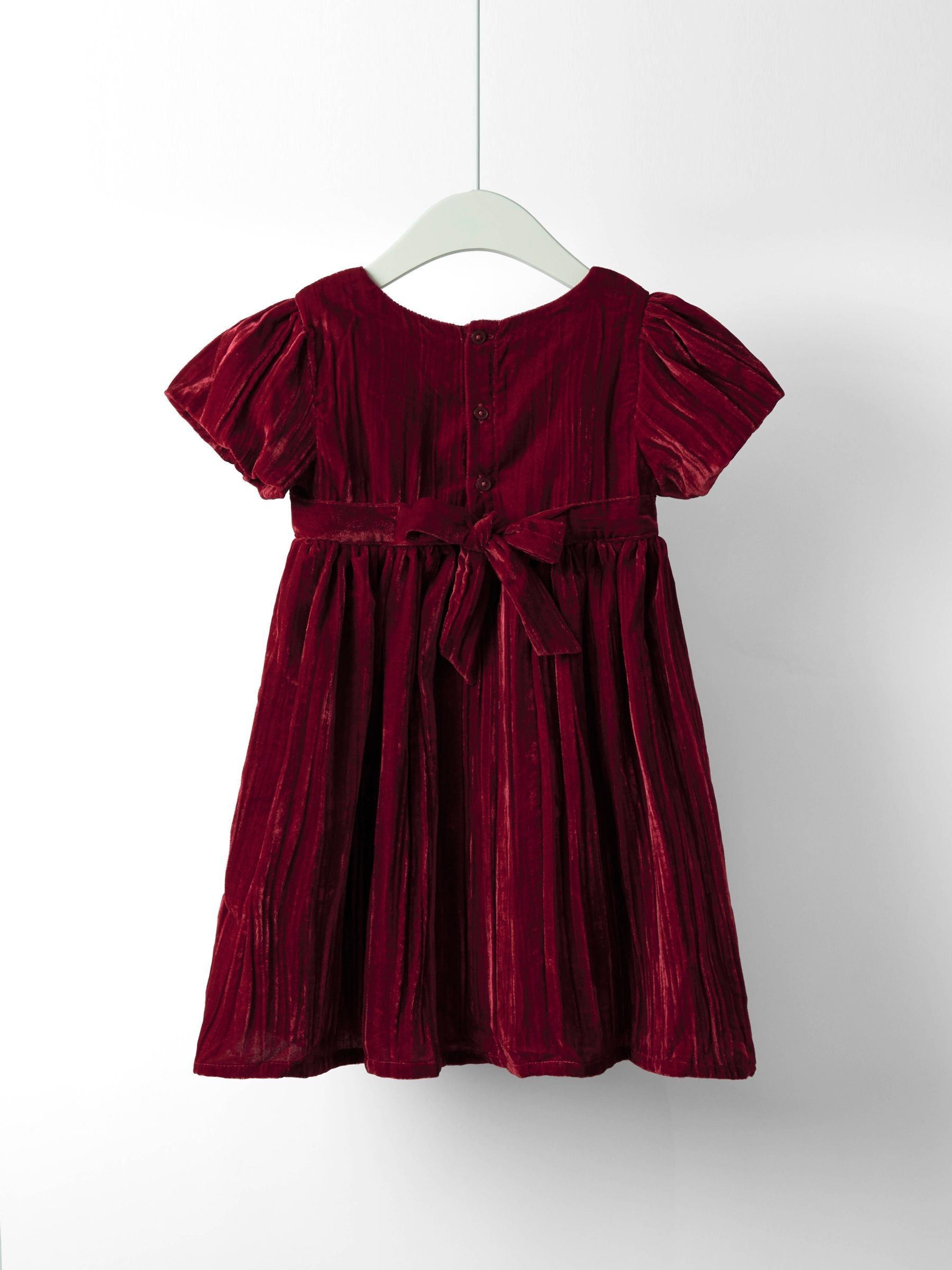 Red Velvet Puff Sleeve Party Dress with Bow - Image 7 of 7 Red Velvet Puff Sleeve Party Dress with Bow - Image 7 of 7