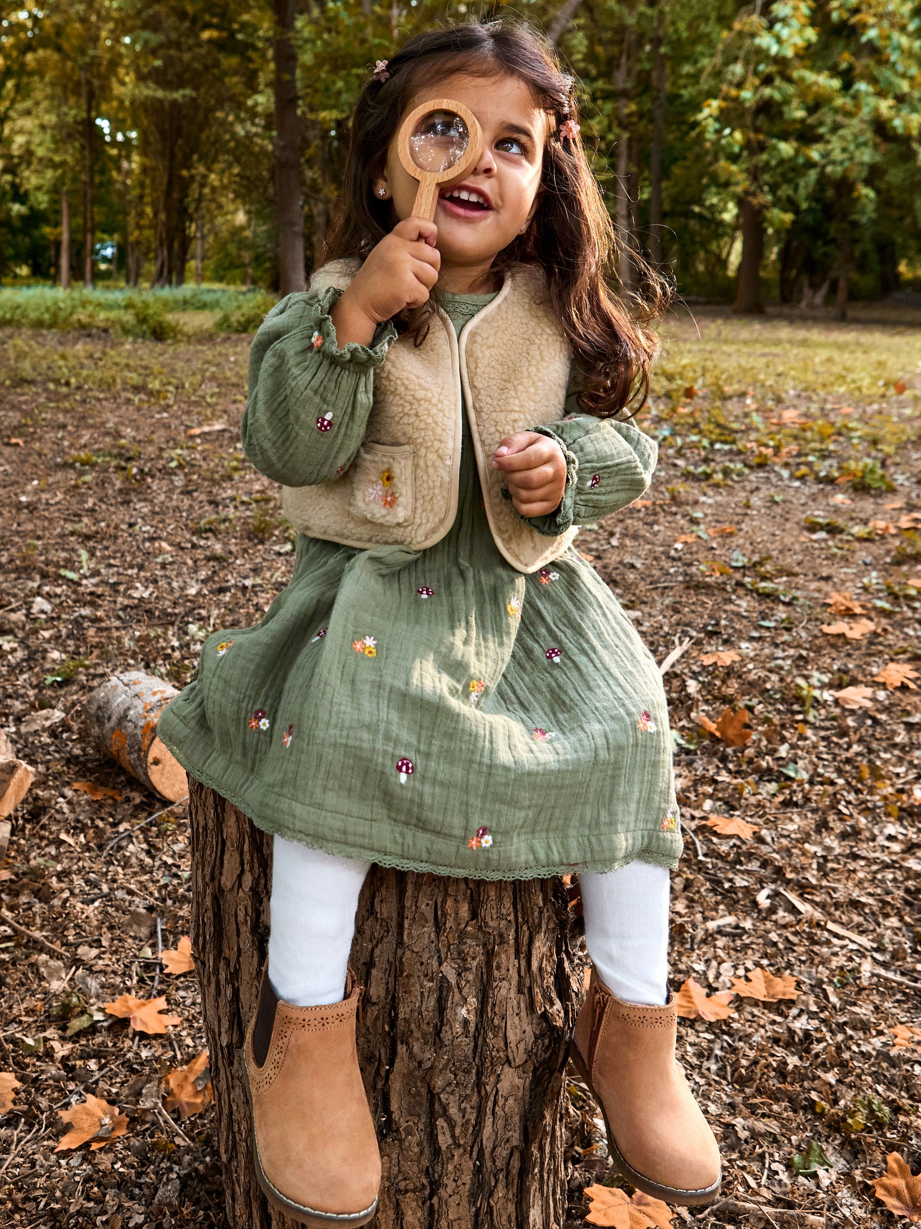 Olive Green Floral Embroidered Dress & Gilet Set | JoJo Maman Bébé