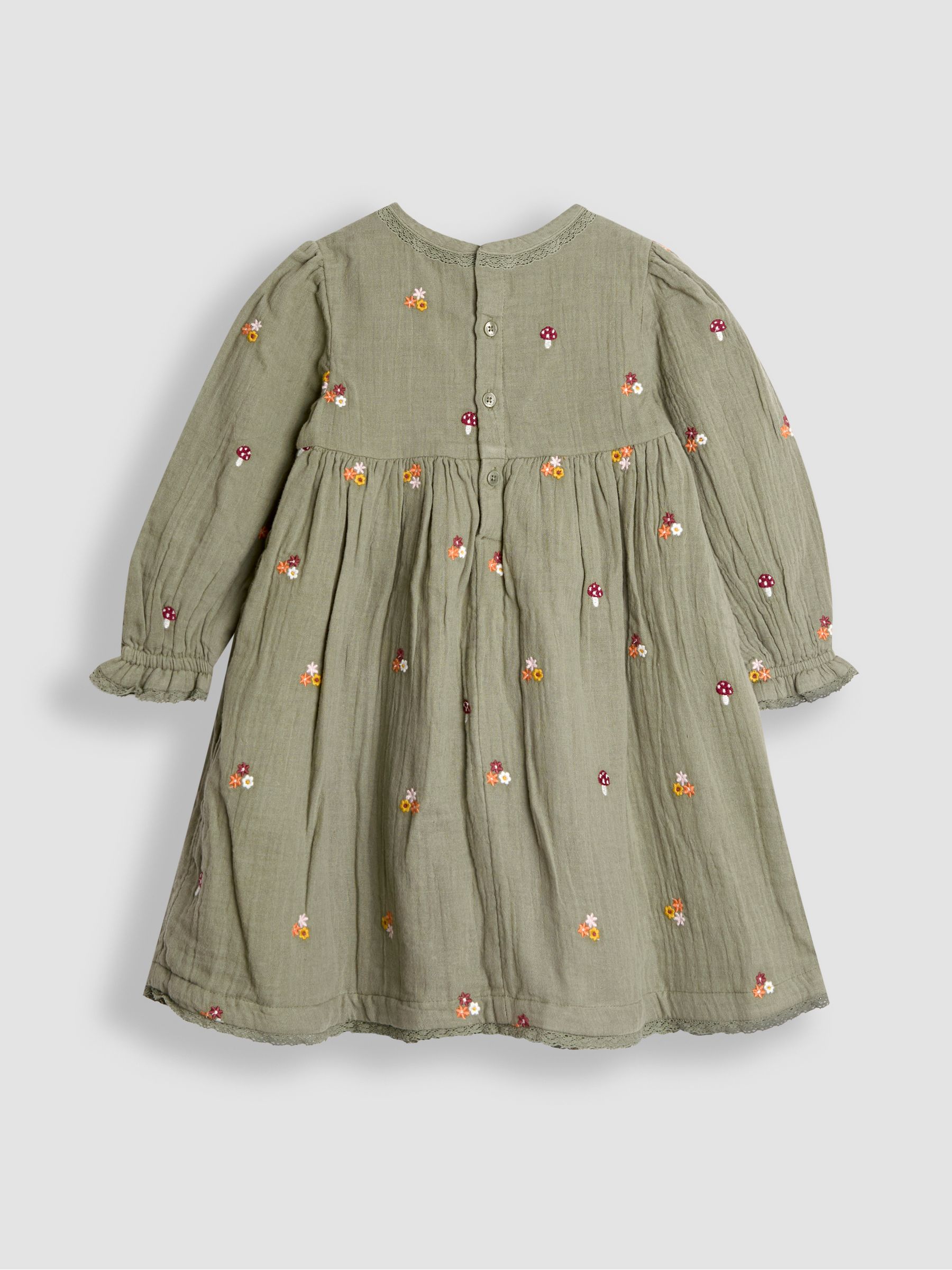 Olive Green Floral Embroidered Dress & Gilet Set | JoJo Maman Bb Olive Green Floral Embroidered Dress & Gilet Set | JoJo Maman Bb