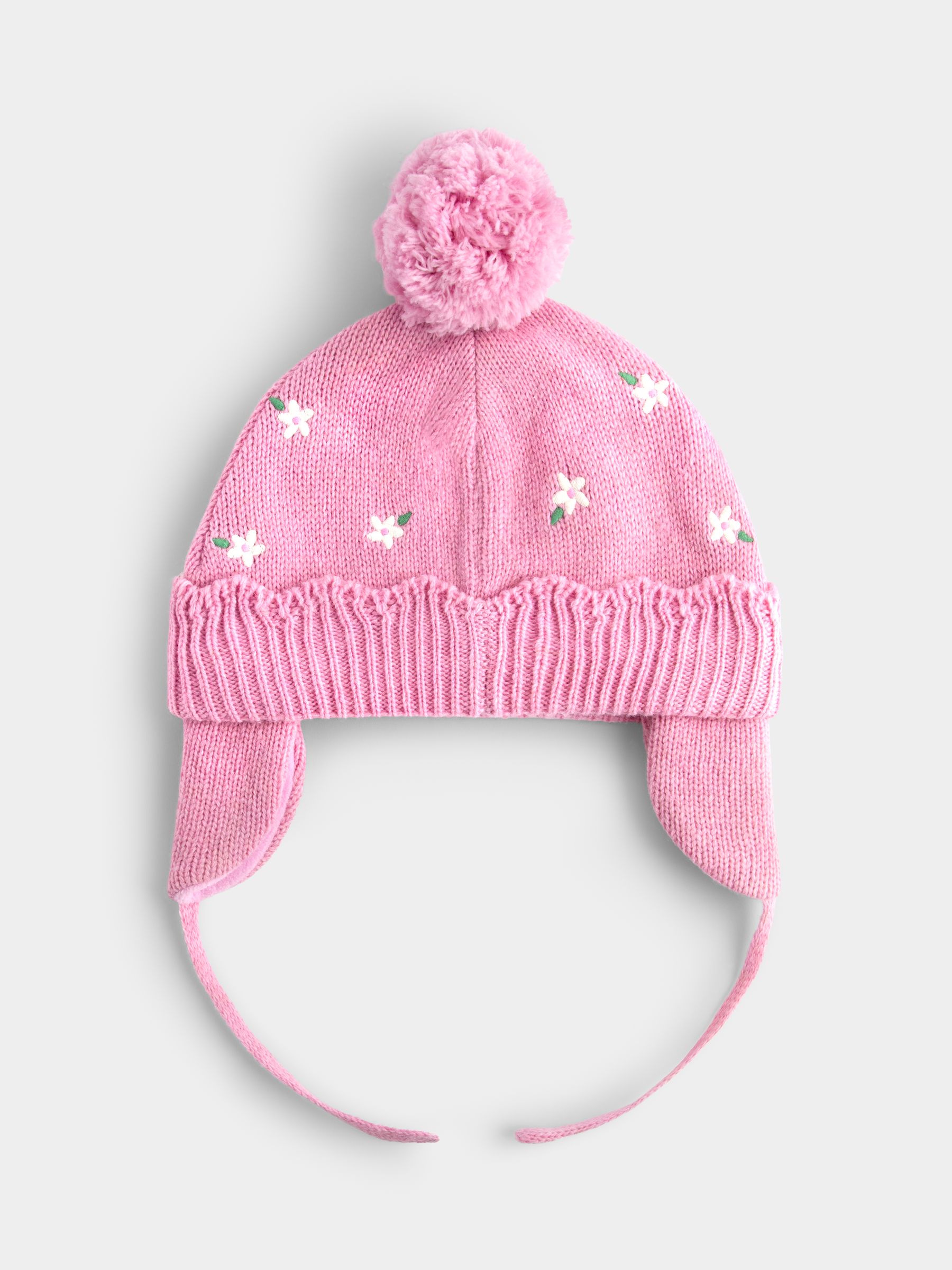 Pink Flower Embroidered Pom Pom Knitted Hat - Image 2 of 4